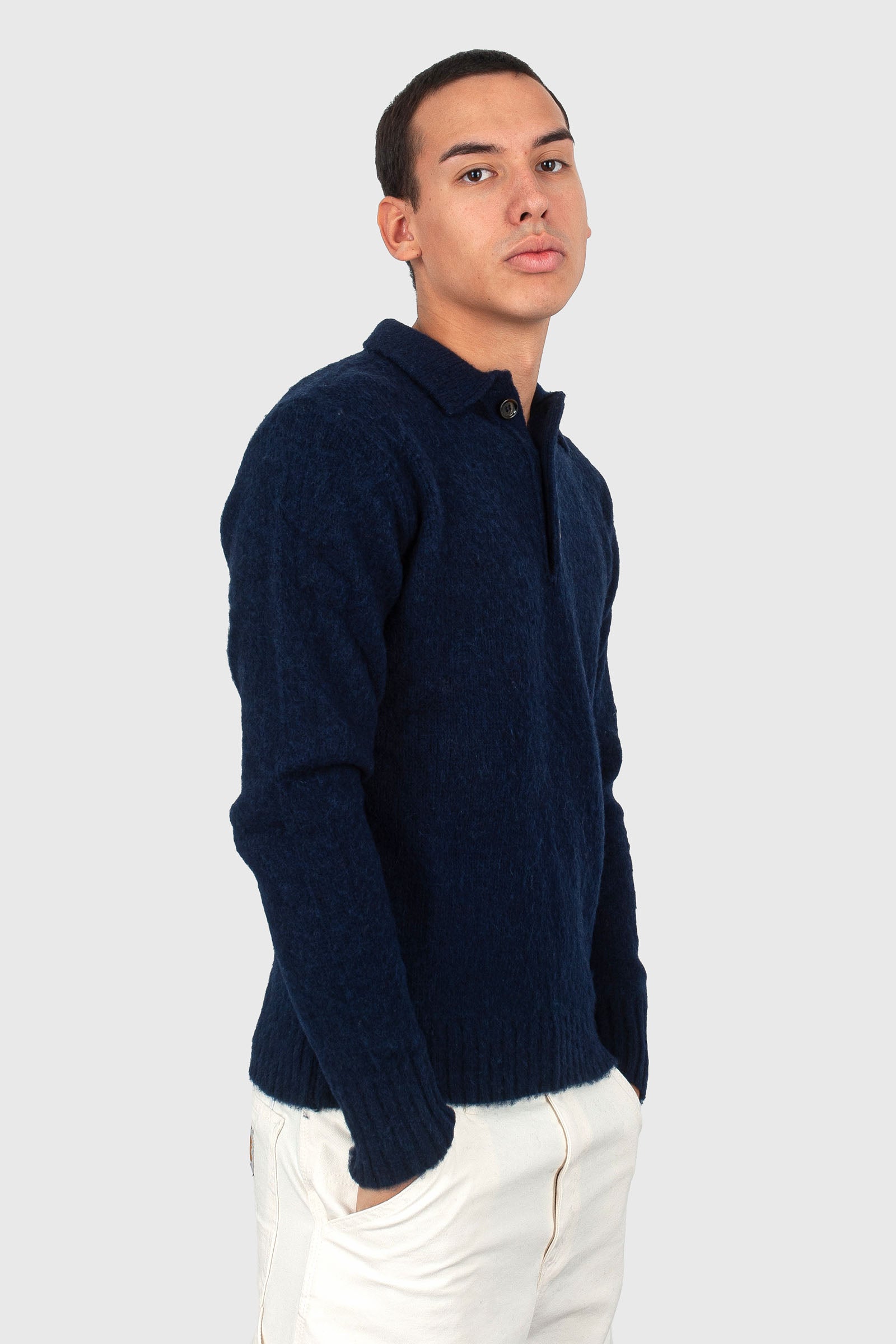 Aspesi Polo In Maglia Di Lana Shetland Spazzolata Blu Navy Uomo - 1