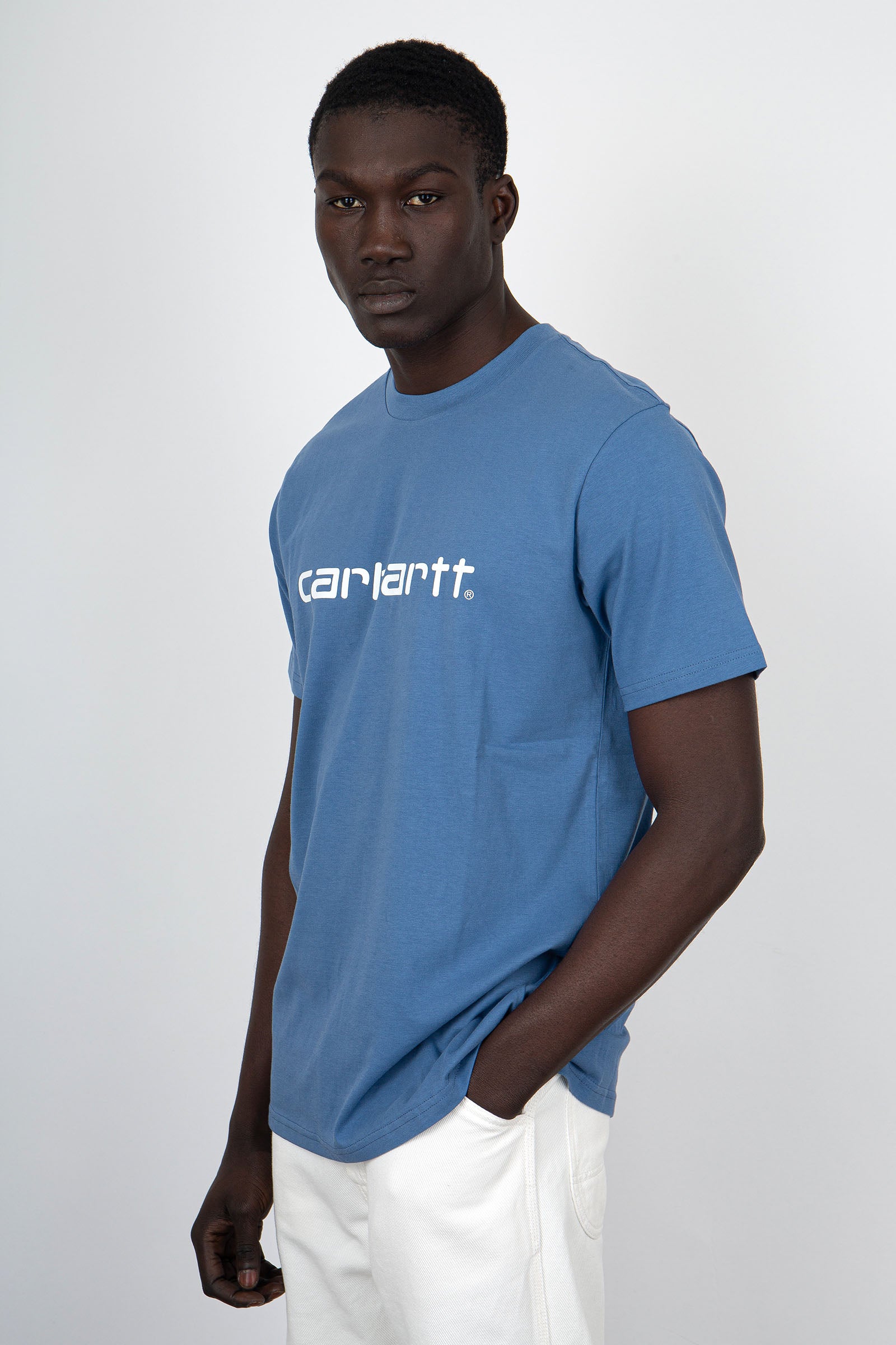 Carhartt WIP T-Shirt Short Sleeve Script Cotone Azzurro - 3