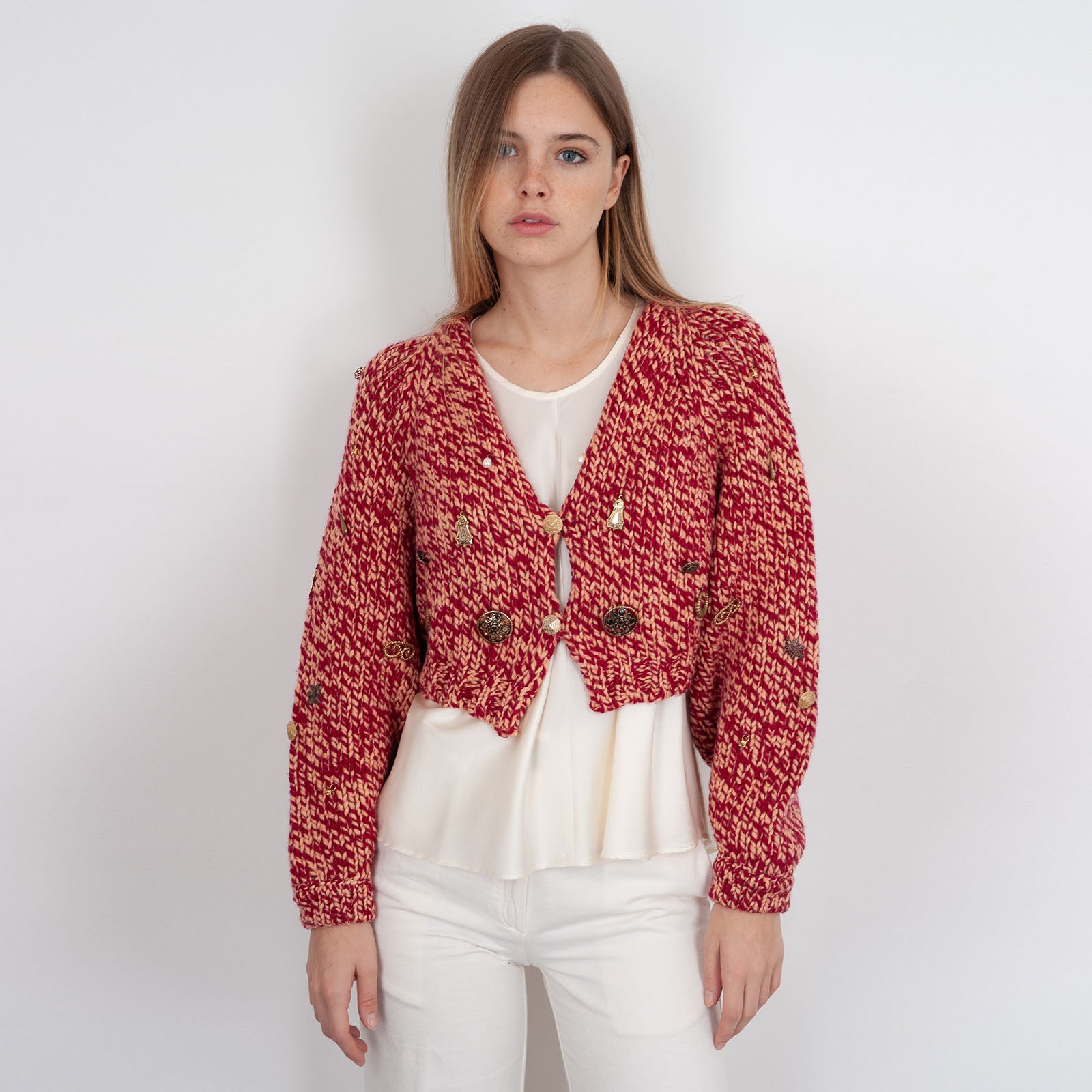 Forte Forte Cardigan Cropped Lana Mouliné Rosso Donna - 6