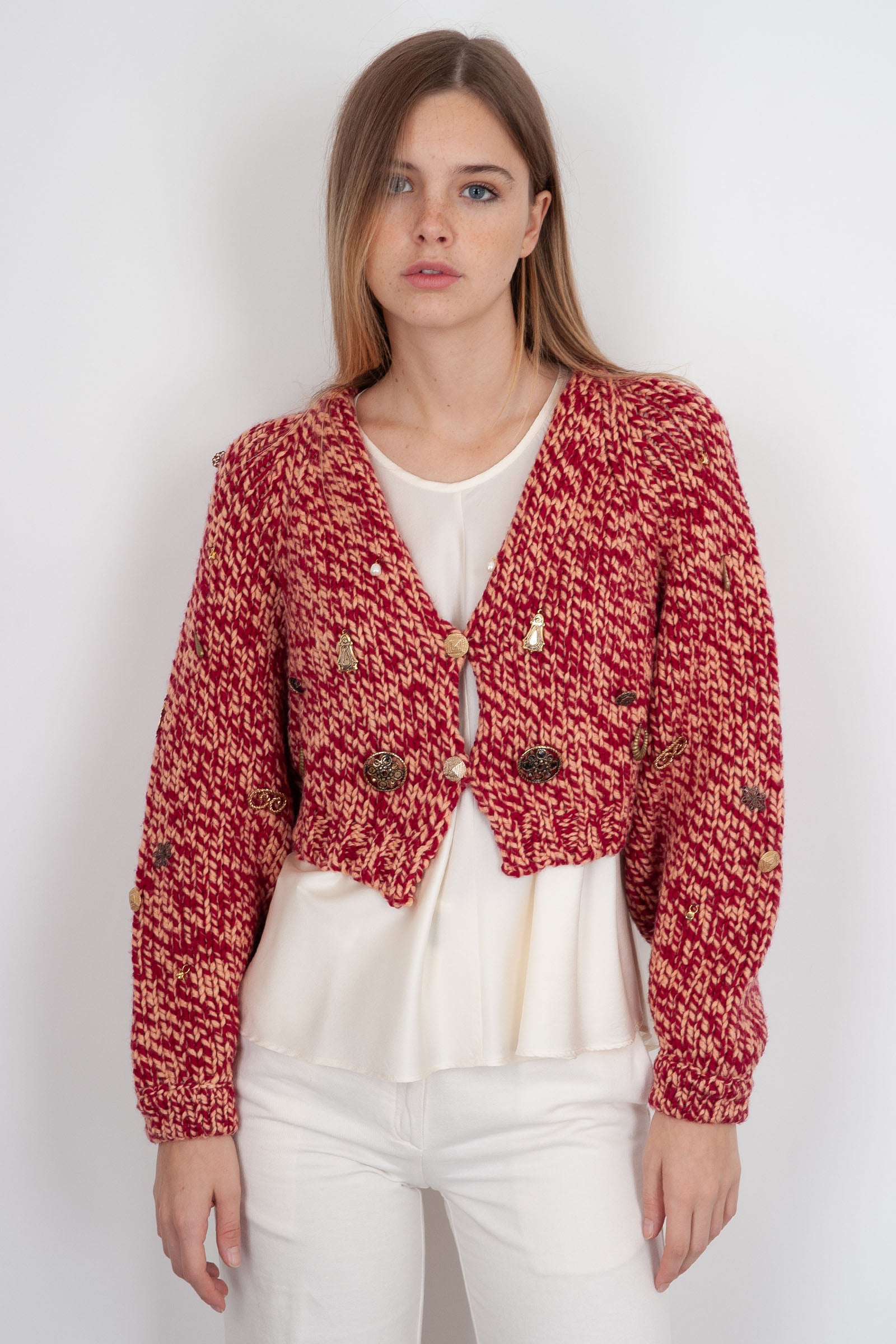 Forte Forte Cardigan Cropped Lana Mouliné Rosso Donna - 4