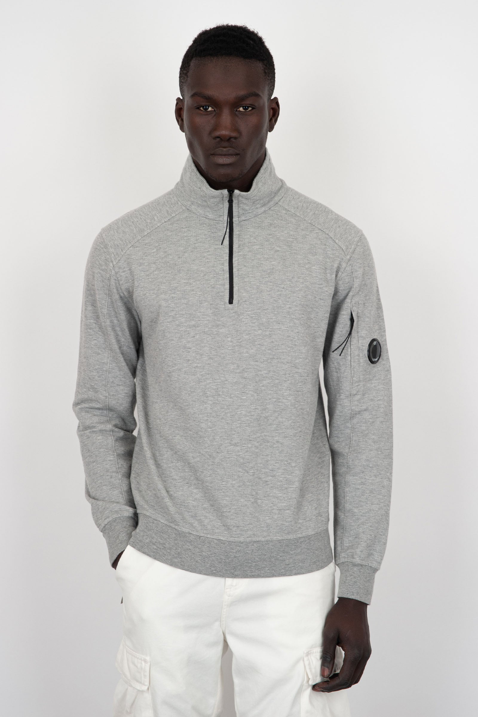 C.P. Company Light Fleece Zipped Cotton Sweatshirt Grey Melange - 1