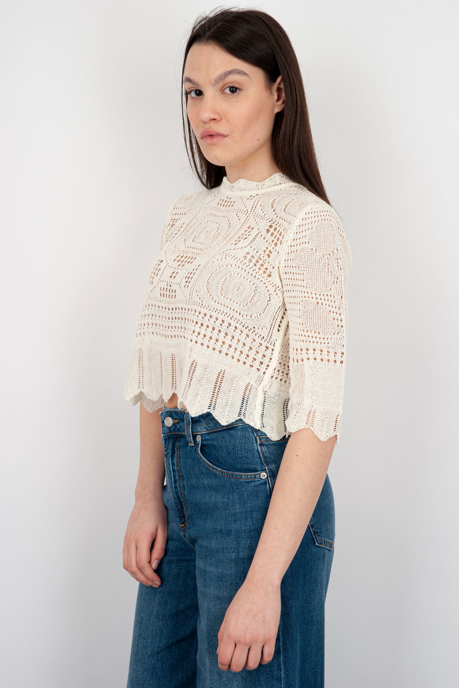 SemiCouture Grace Cotton Ivory Sweater - 3