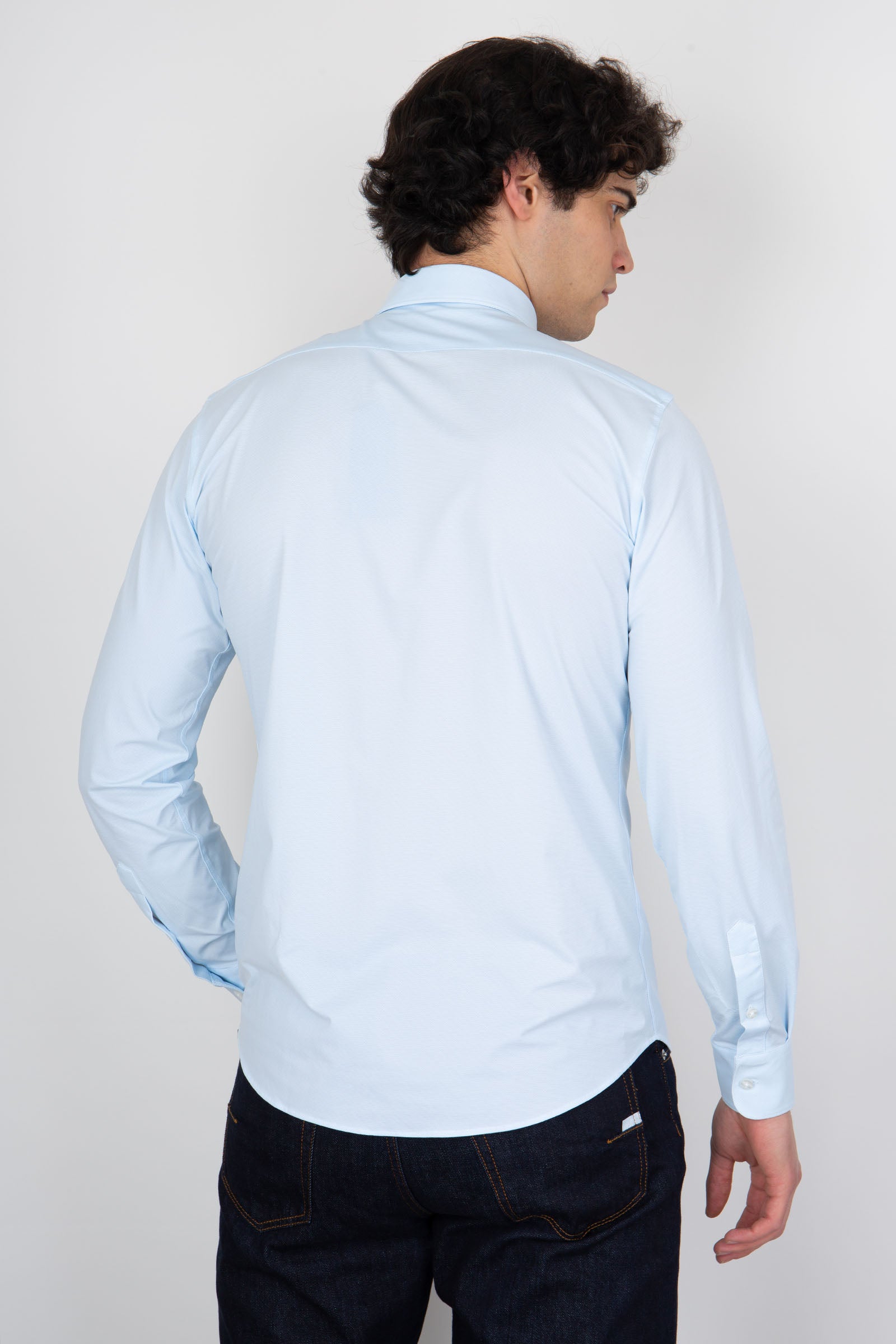 Rrd Camicia Shirt Oxford Jacquard Open Celeste Uomo - 4