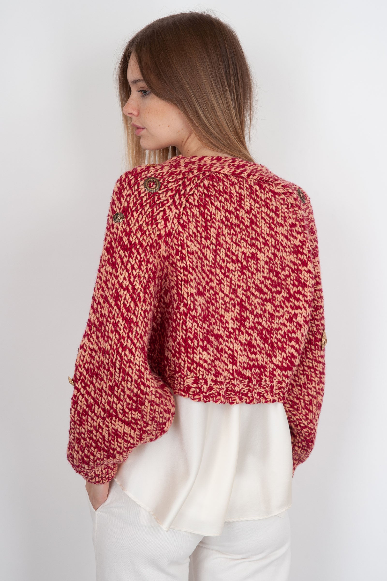 Forte Forte Cardigan Cropped Lana Mouliné Rosso Donna - 5