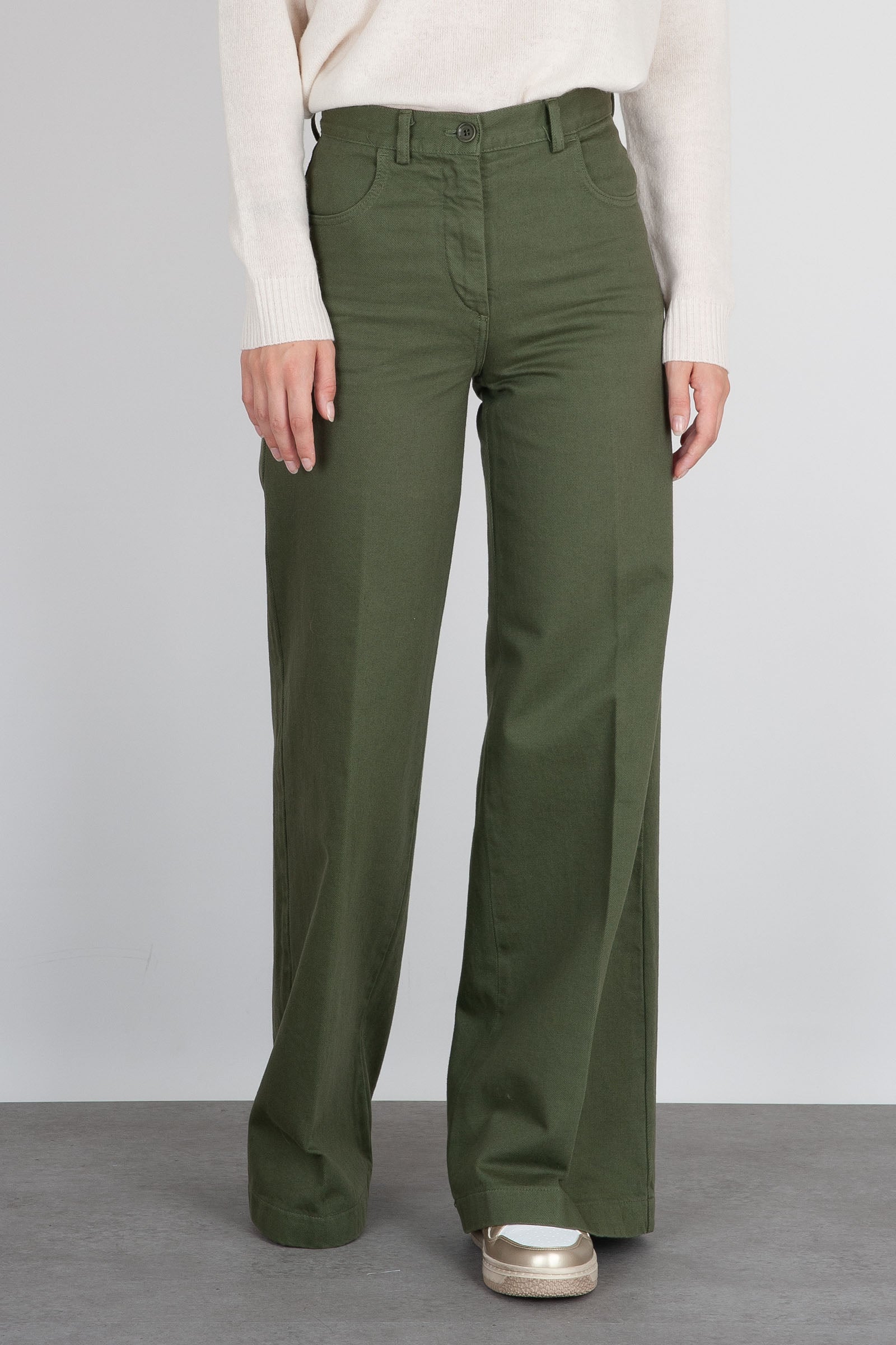 Aspesi Pantalone Ampio Verde Militare in Cotone - 4
