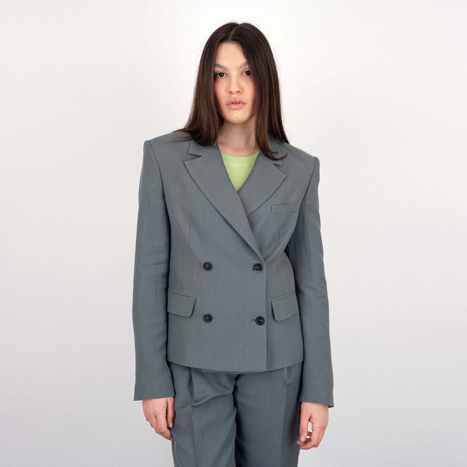 Grifoni Double-Breasted Linen Grey Jacket - 8