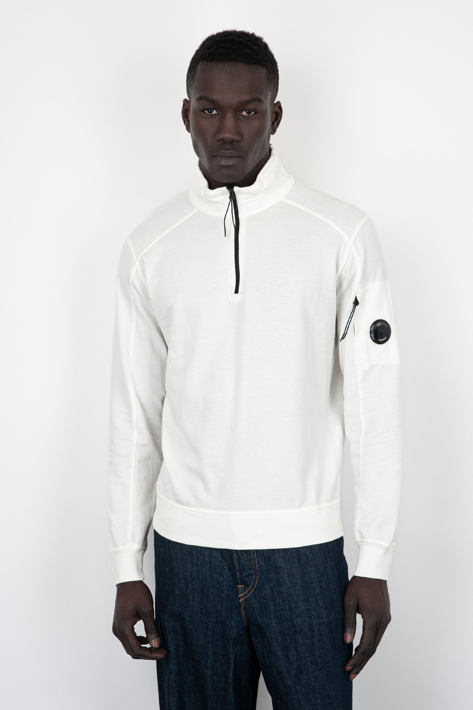 C.P. Company Sweatshirt Light Fleece Zipped White Cotton - 2