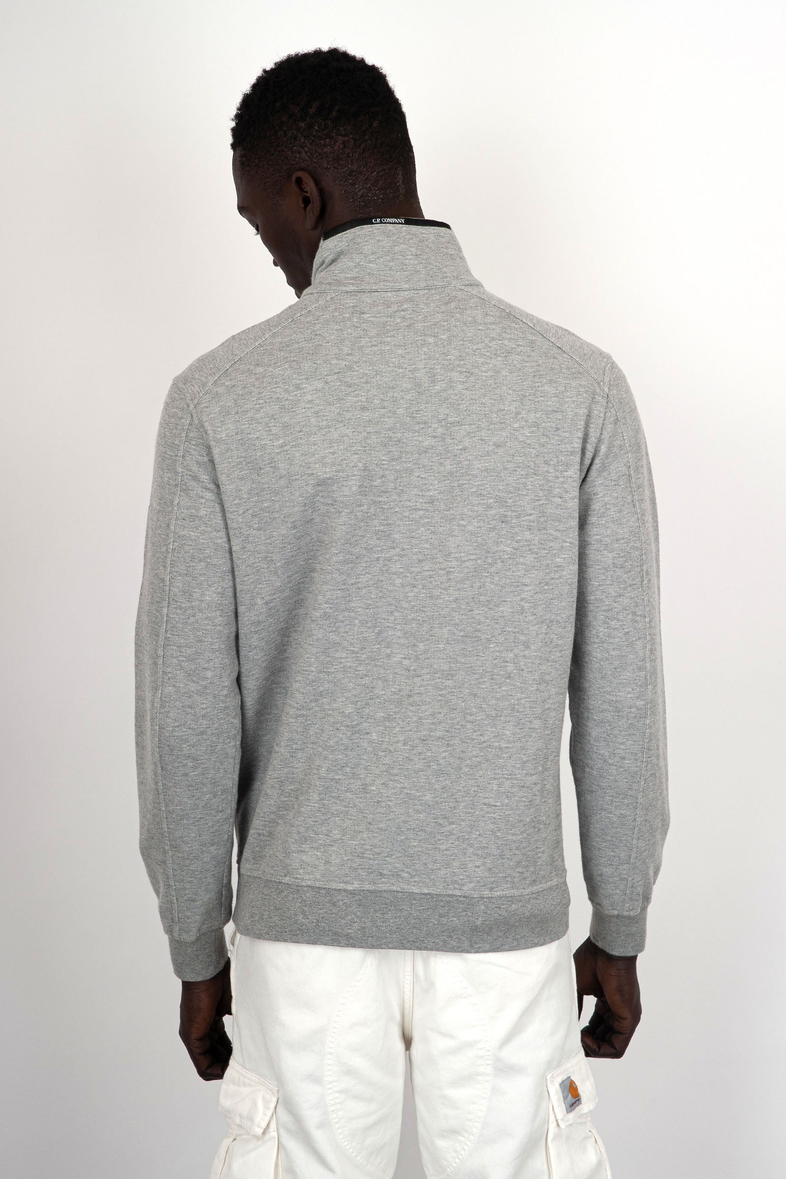 C.P. Company Light Fleece Zipped Cotton Sweatshirt Grey Melange - 4