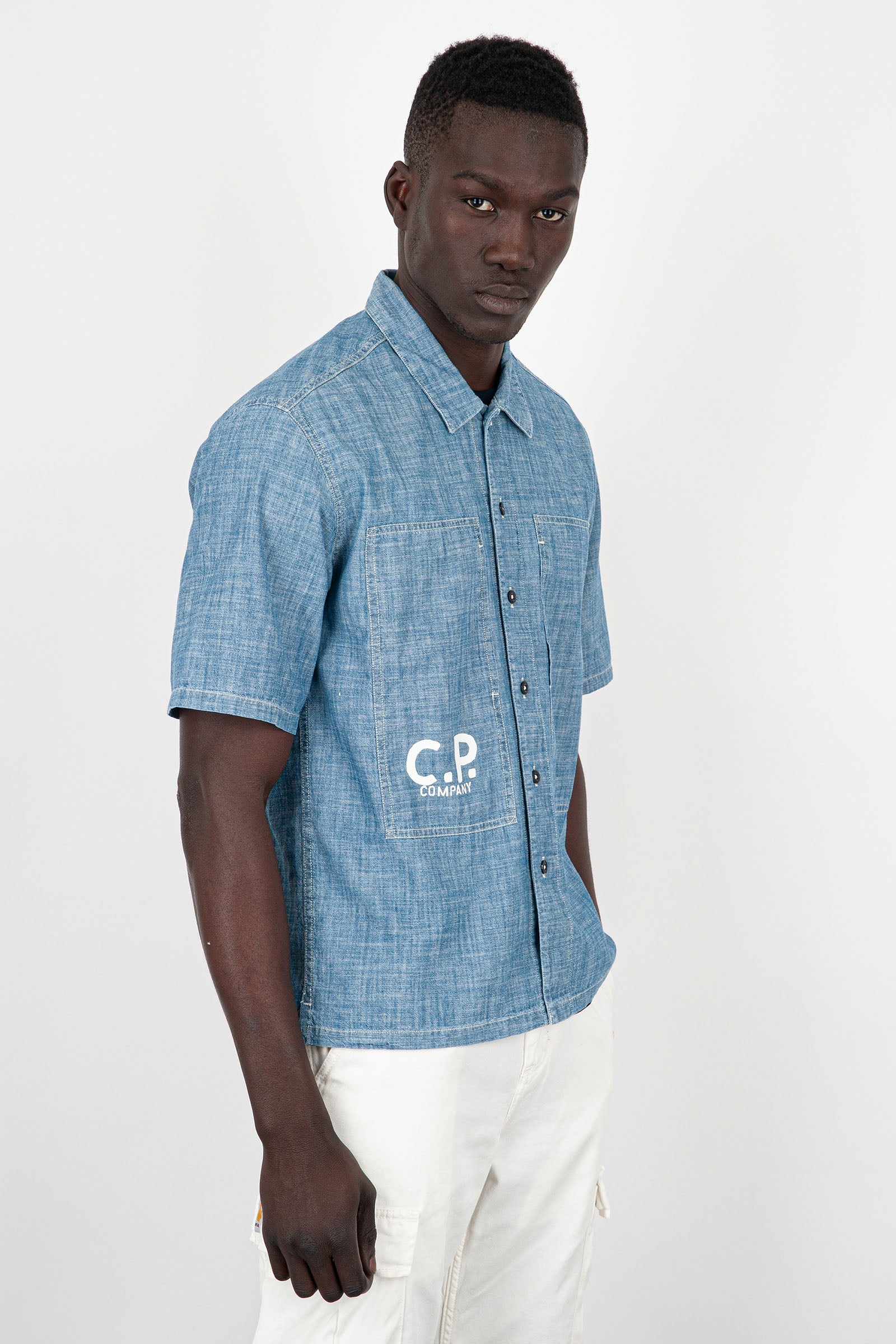 C.P. Company Camicia Short-Sleeved Logo Cotone Chambray - 3