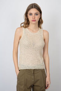 Roberto Collina Sleeveless Top with Sequins in Synthetic Sand roberto collina
