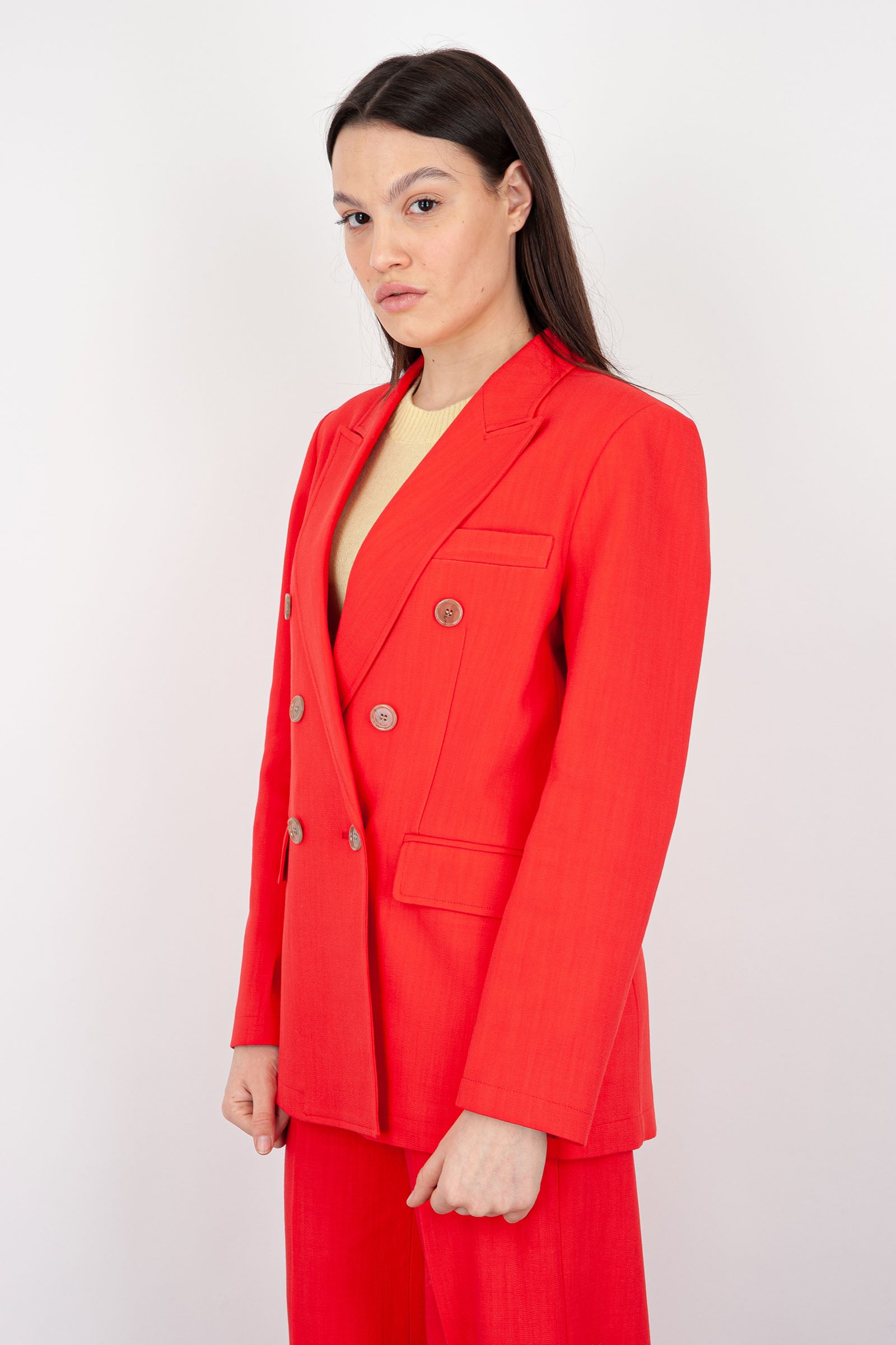 Department Five Synthetic Double-Breasted Coral Blazer - 3