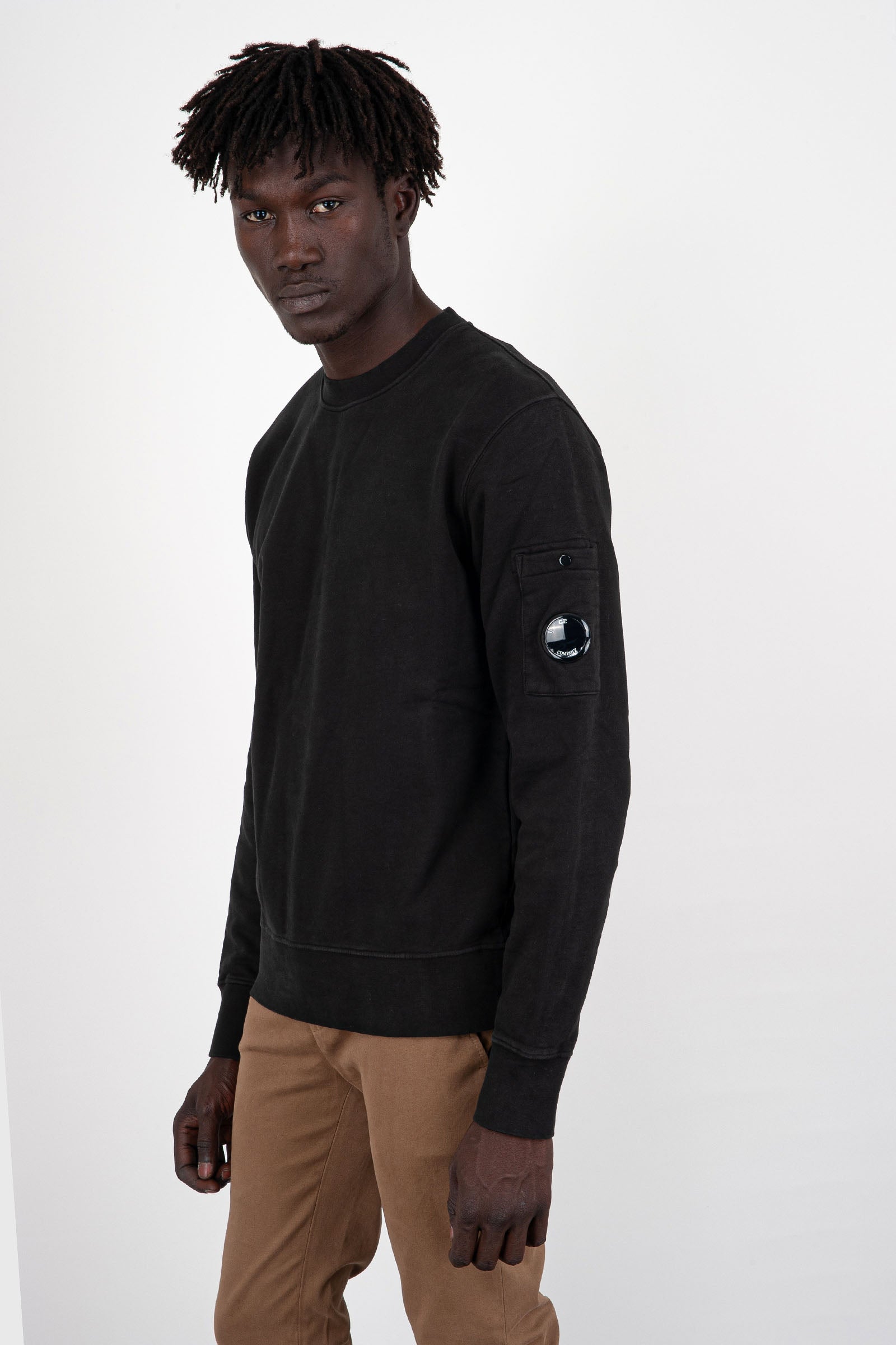 Diagonal Fleece Brushed Emerized Black Men's Sweatshirt - 3