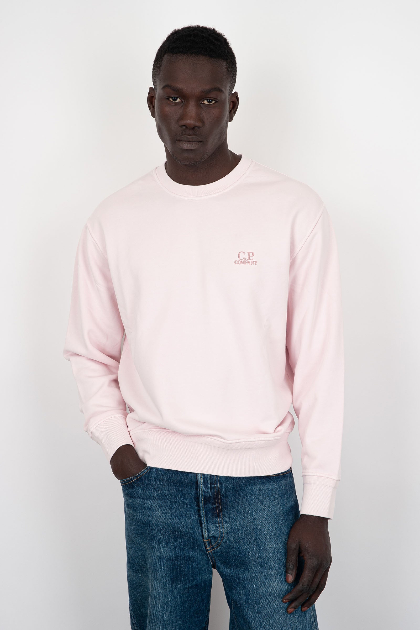 C.P. Company Light Pink Diagonal Fleece Logo Cotton Sweatshirt - 1