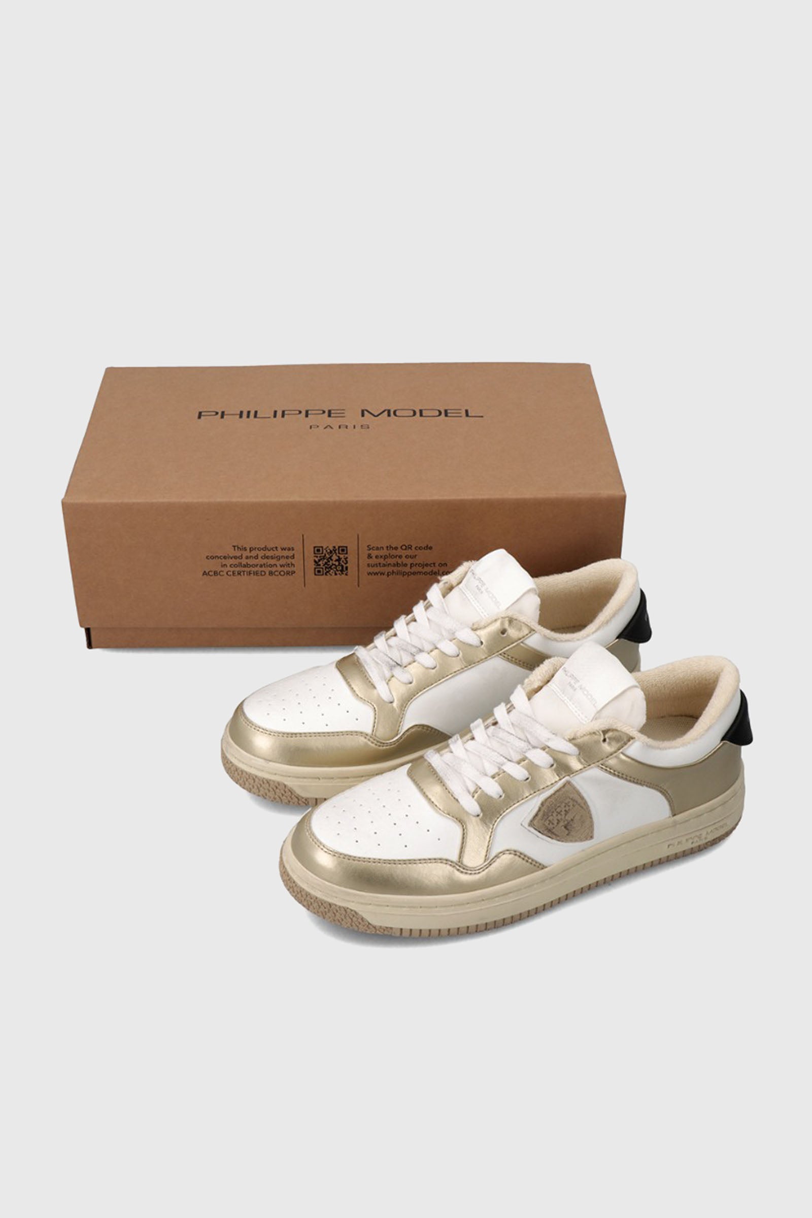 Philippe Model Sneaker Lyon Recycle Mixage Metal Blanc Or Oro Donna - 9