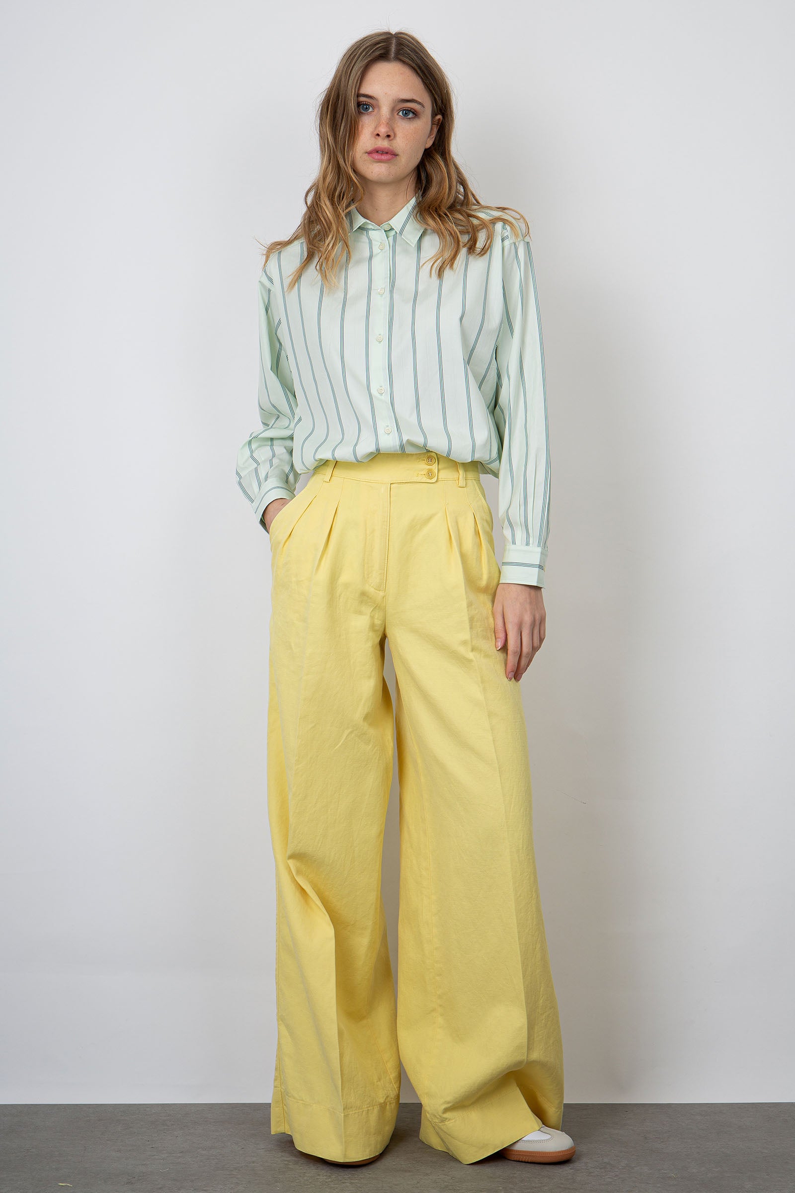 Aspesi Wide Cotton/Linen Yellow Trousers - 6