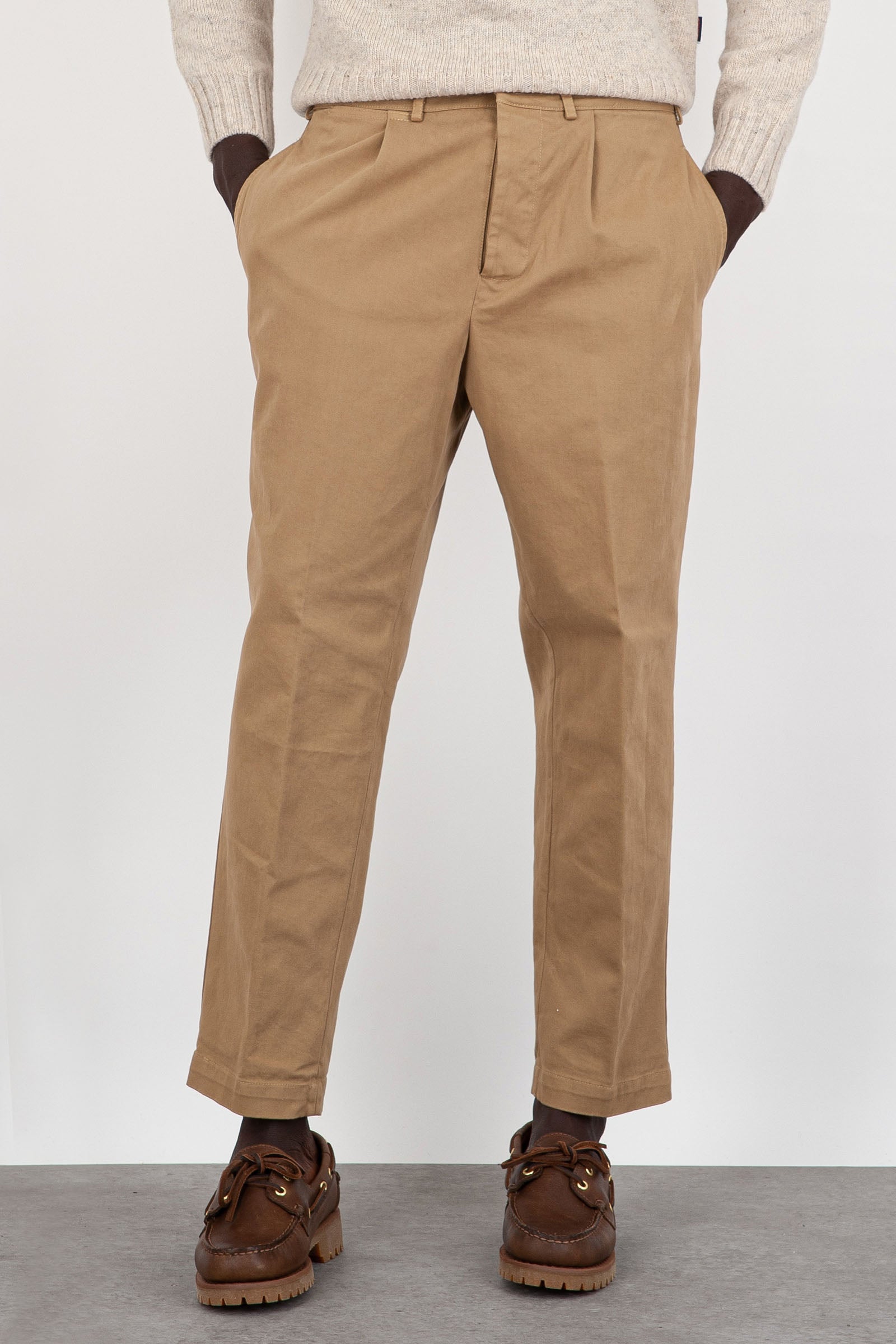 Pantalone Pinces in Cotone Tortora Uomo - 3