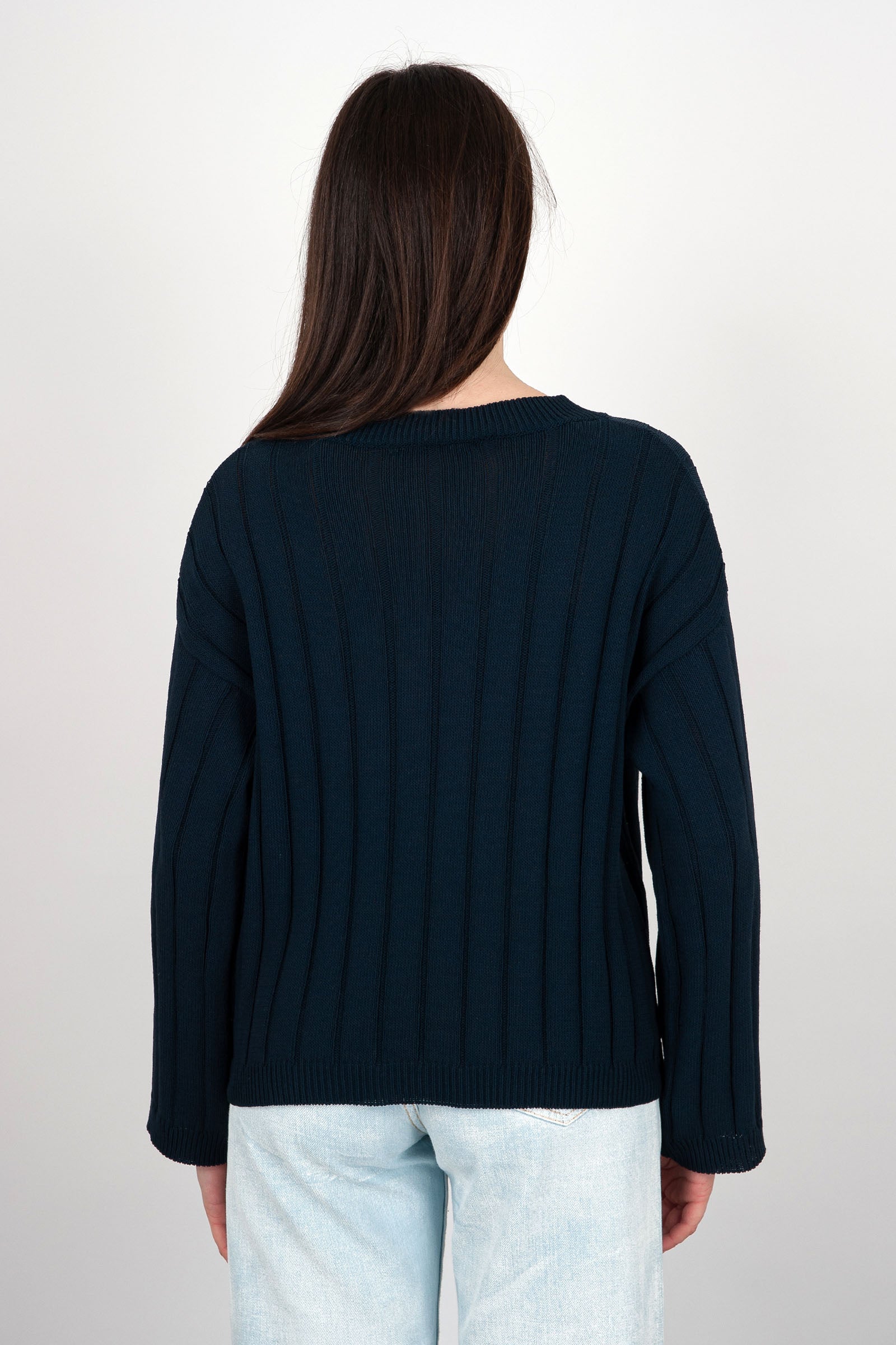 Grifoni Ribbed Cotton Navy Blue Sweater - 4