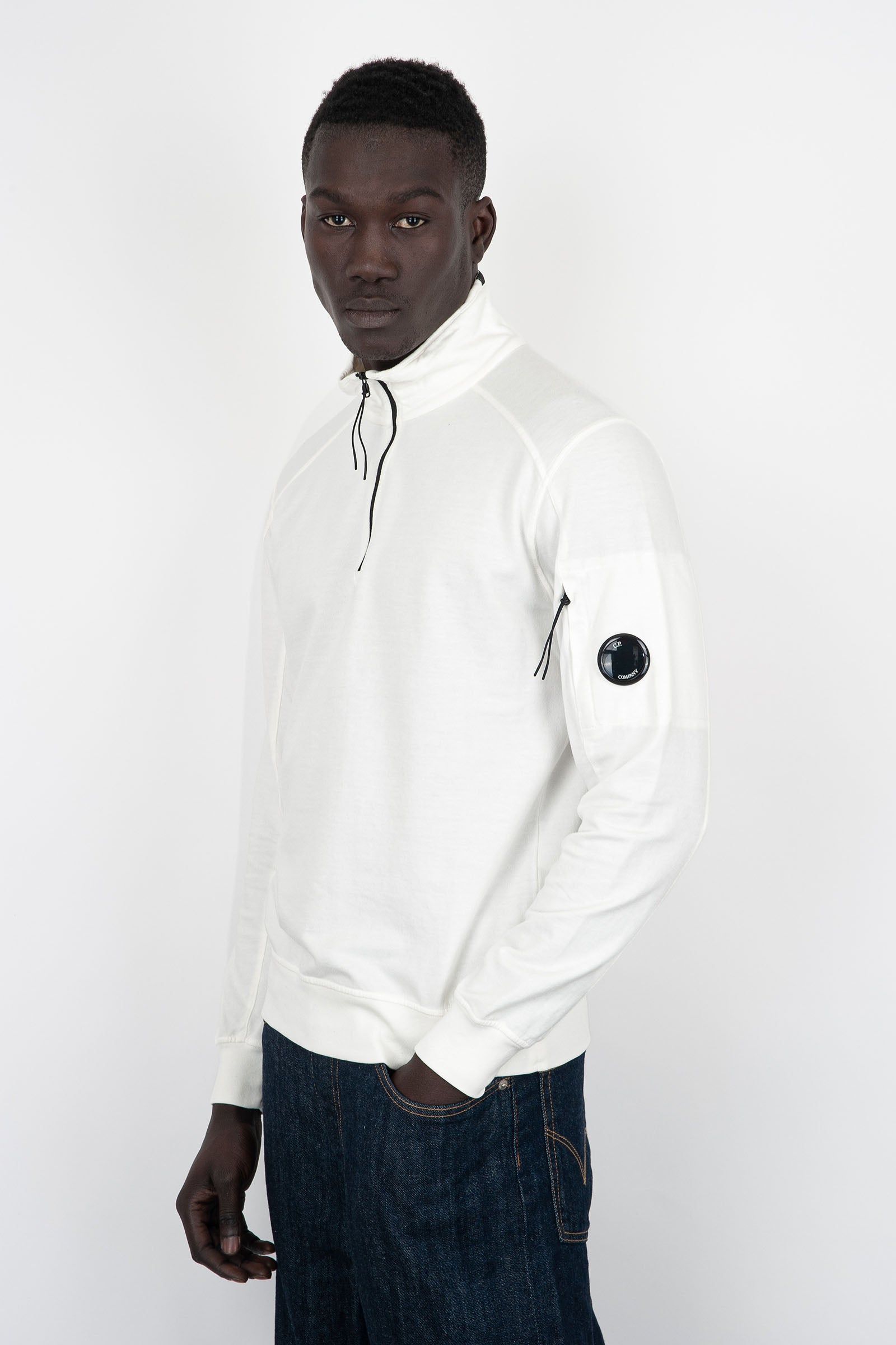 C.P. Company Sweatshirt Light Fleece Zipped White Cotton - 3