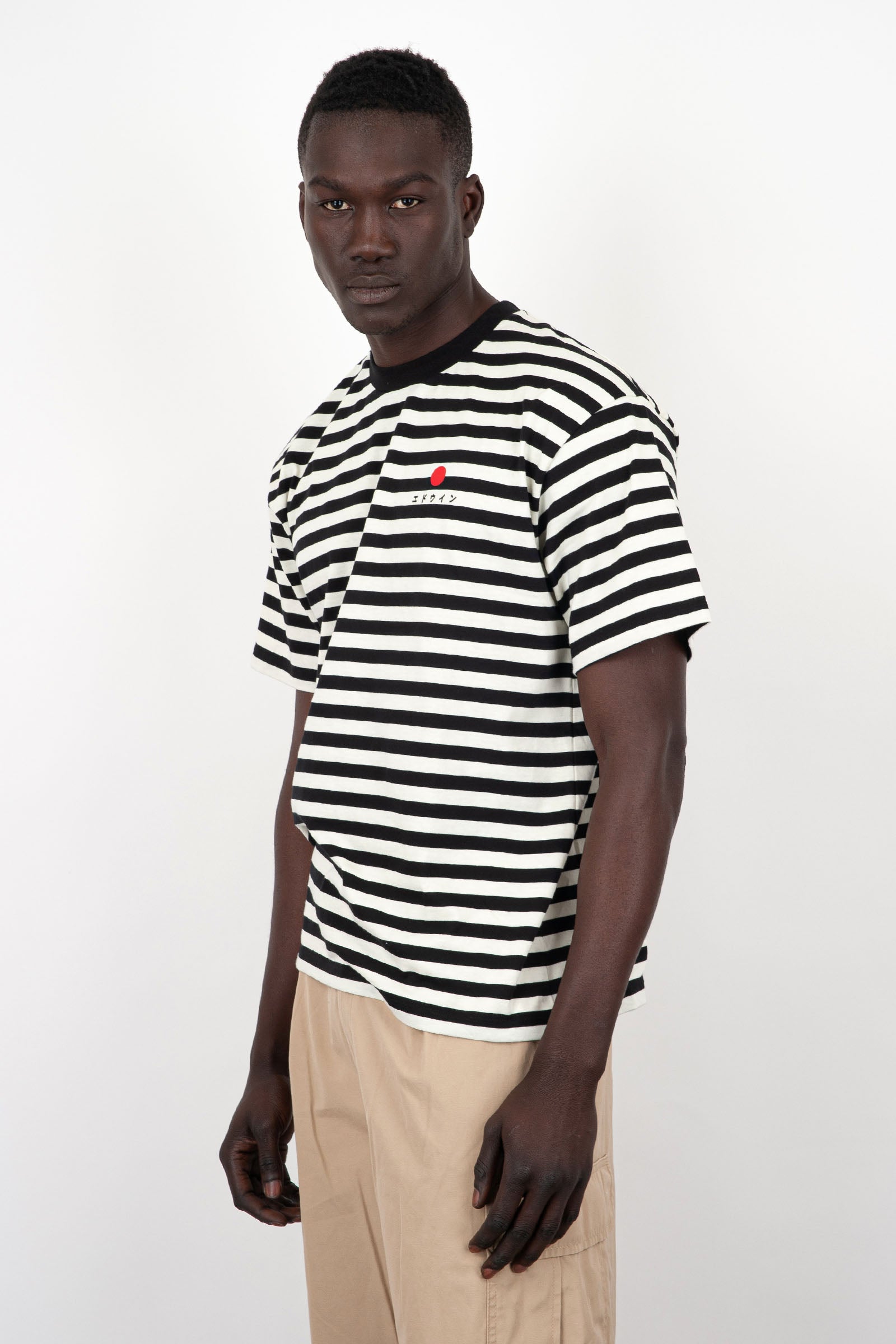 Edwin T-Shirt Basic Stripe Cotone Bianco/Nero - 3