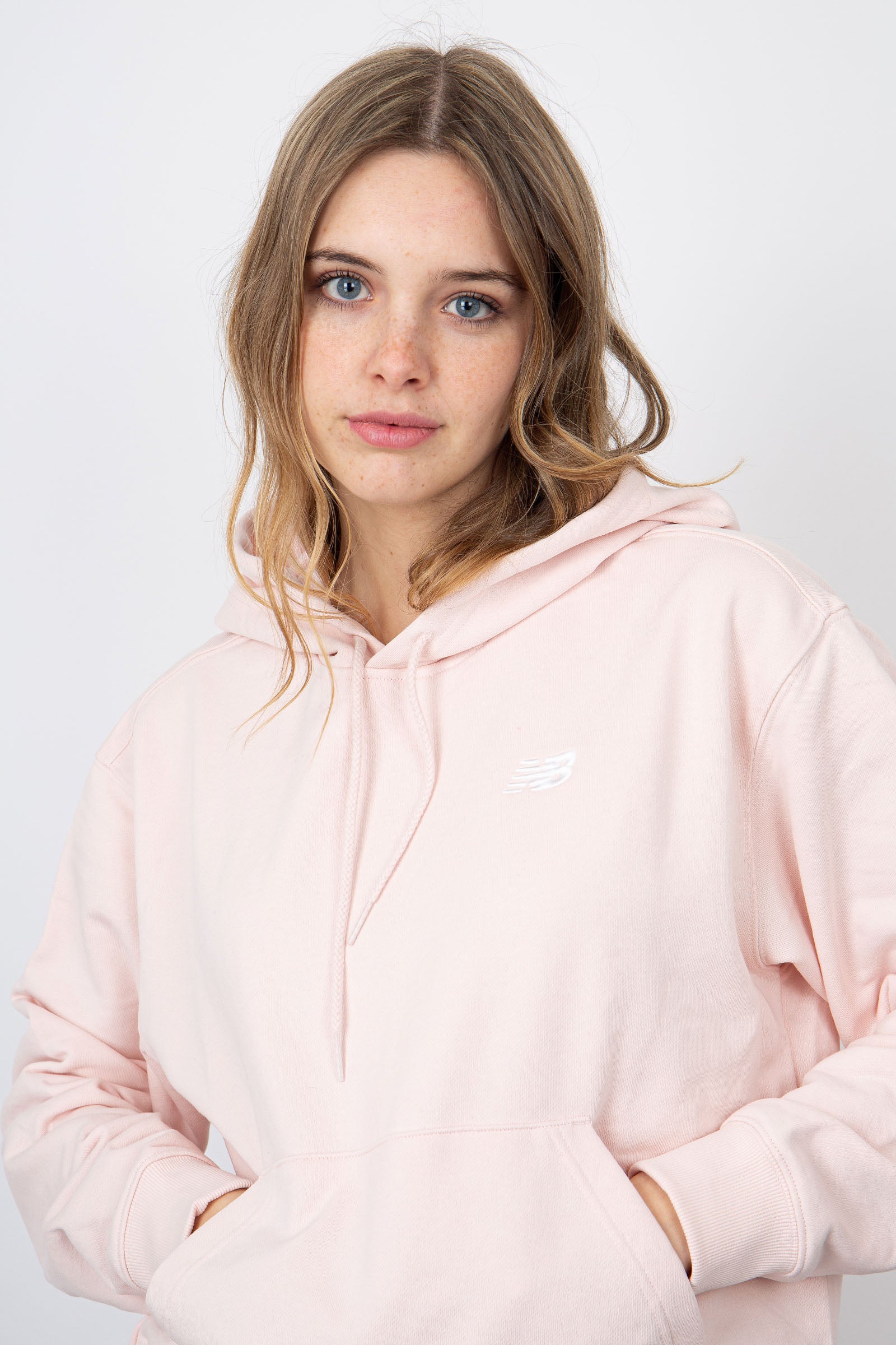 New Balance French Terry Hoodie with Small Logo in Light Pink Cotton - 2