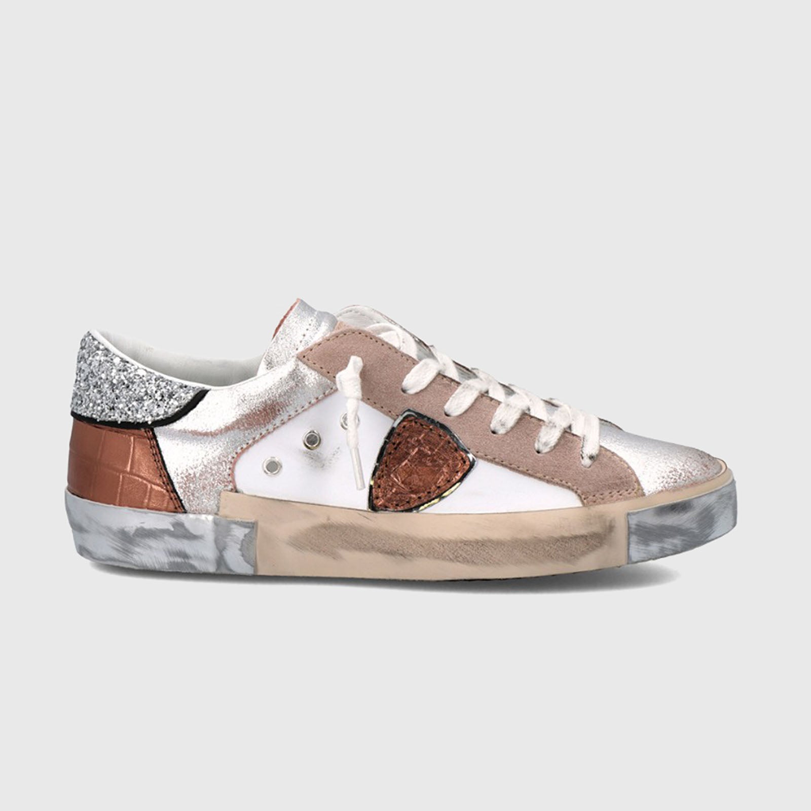 Philippe Model Sneakers PRSX Veau Croco Glitter, Leather White/Pink - 7