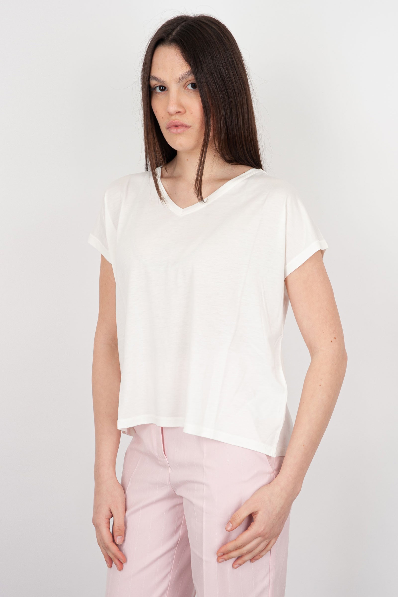 Absolut Cashmere V-Neck T-Shirt White Cotton - 1