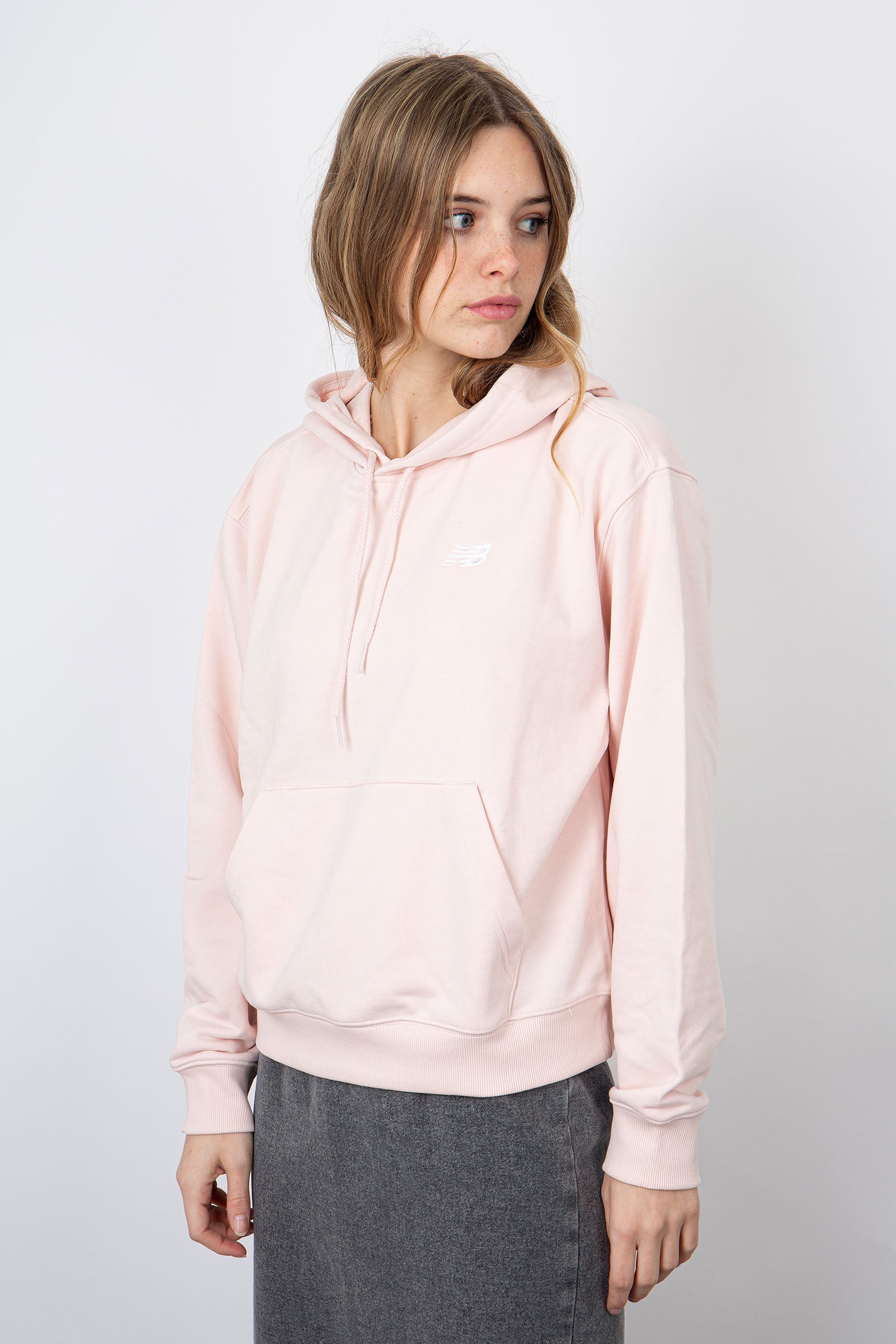 New Balance French Terry Hoodie with Small Logo in Light Pink Cotton - 3