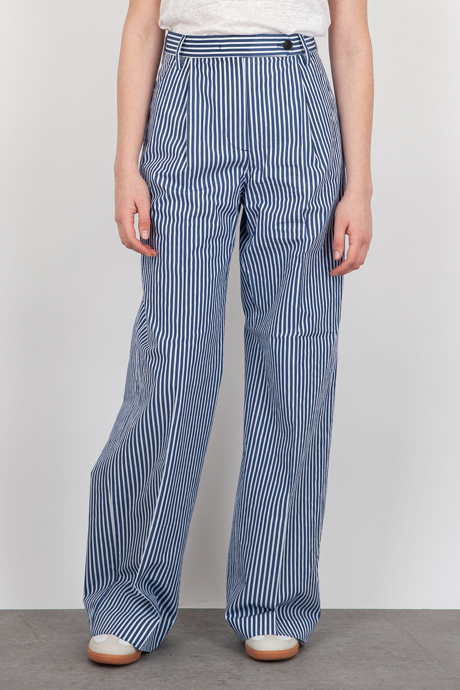 Department Five Wide Leg Pinces Fairmont Blue Cotton Trousers - 1