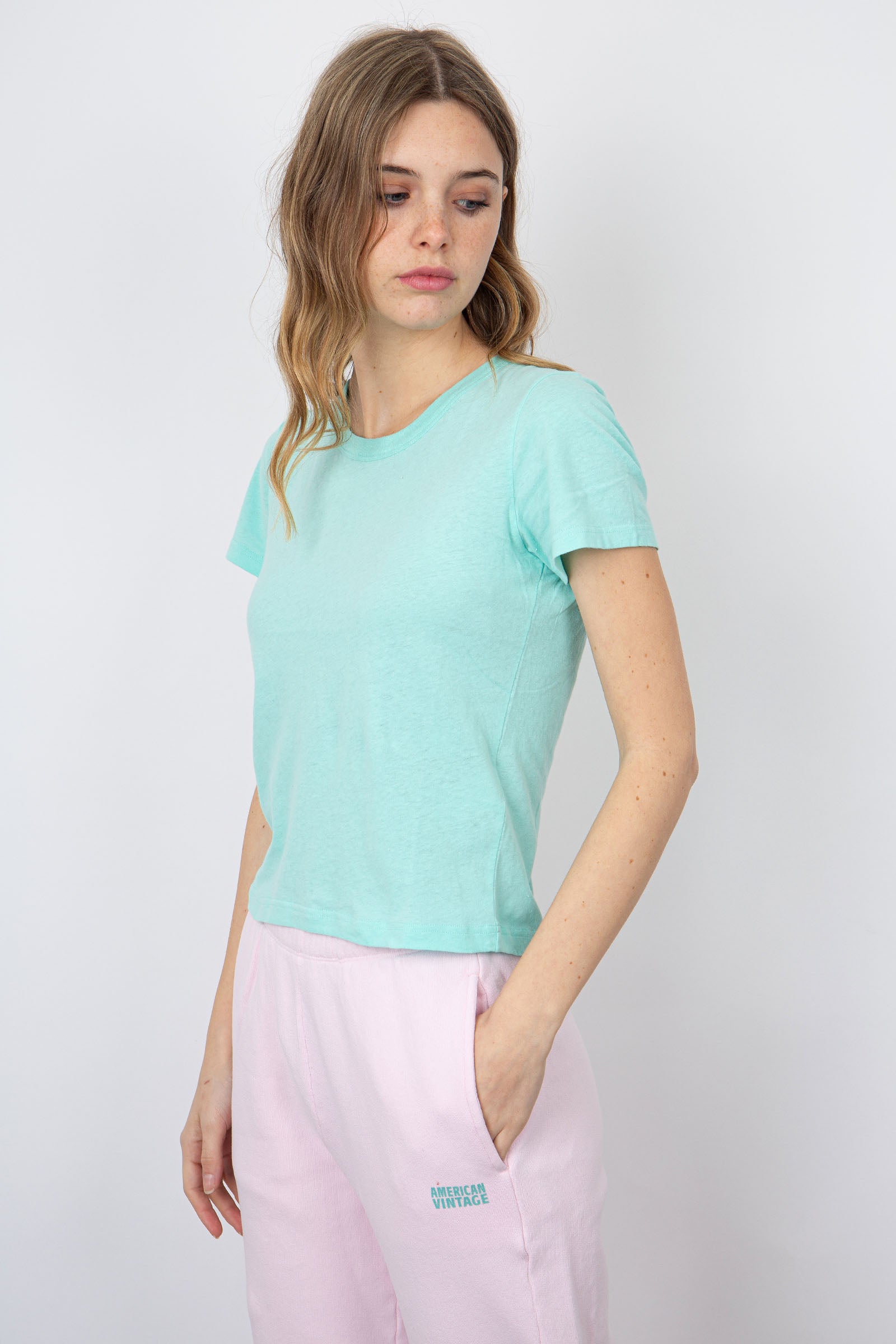 American Vintage T-Shirt Gamipy Cotton Aqua Green - 3