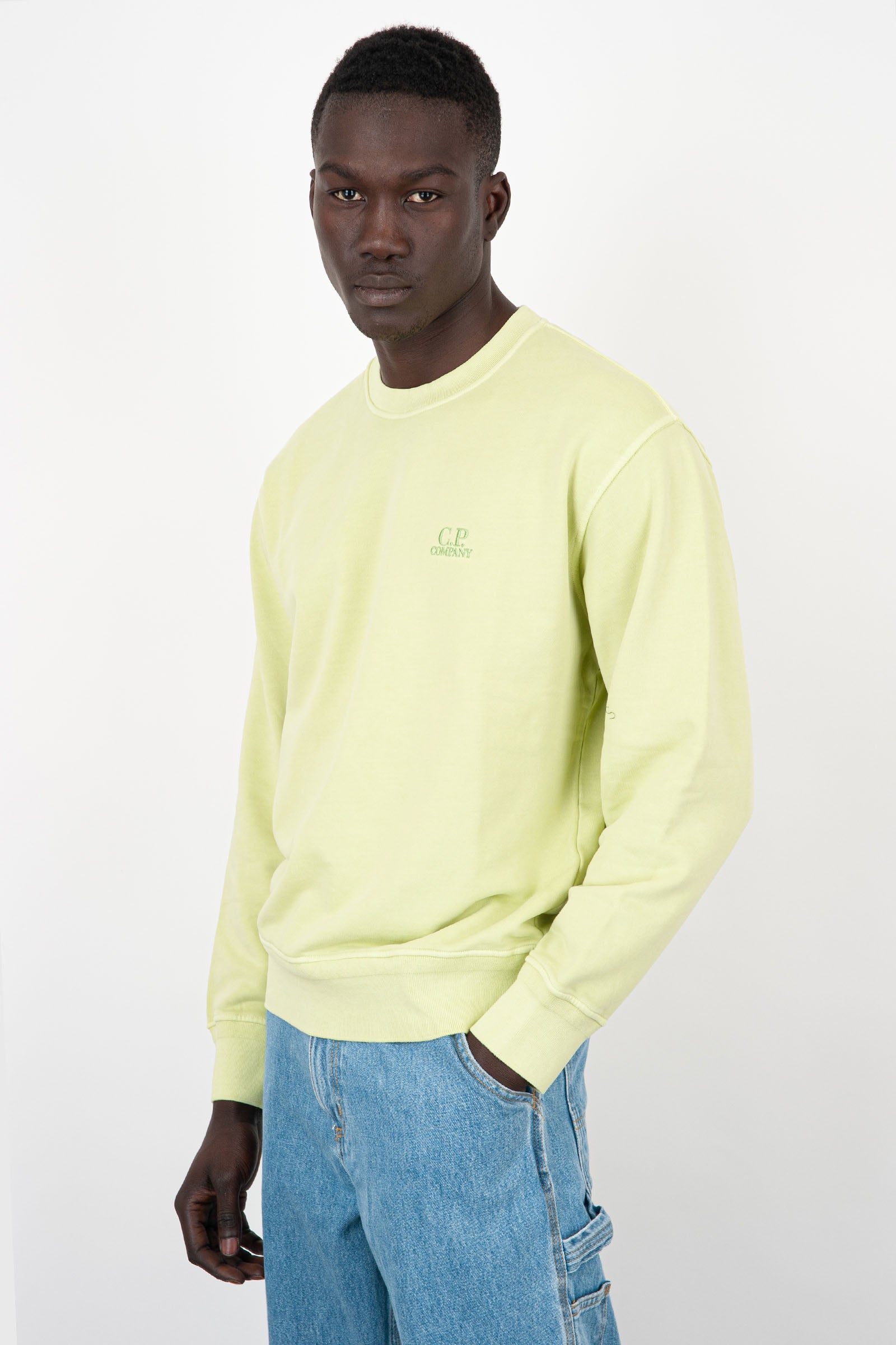 C.P. Company Diagonal Fleece Logo Sweatshirt Light Green Cotton - 1