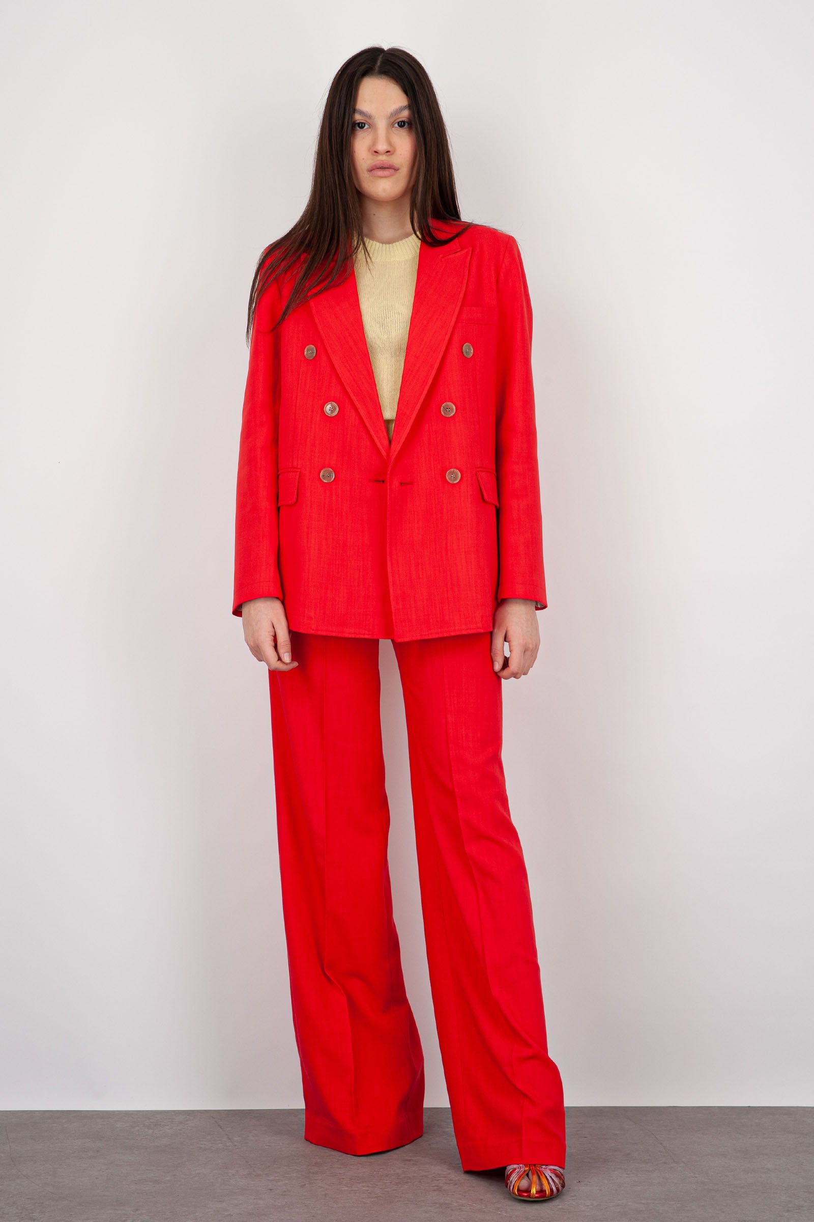 Department Five Synthetic Double-Breasted Coral Blazer - 2