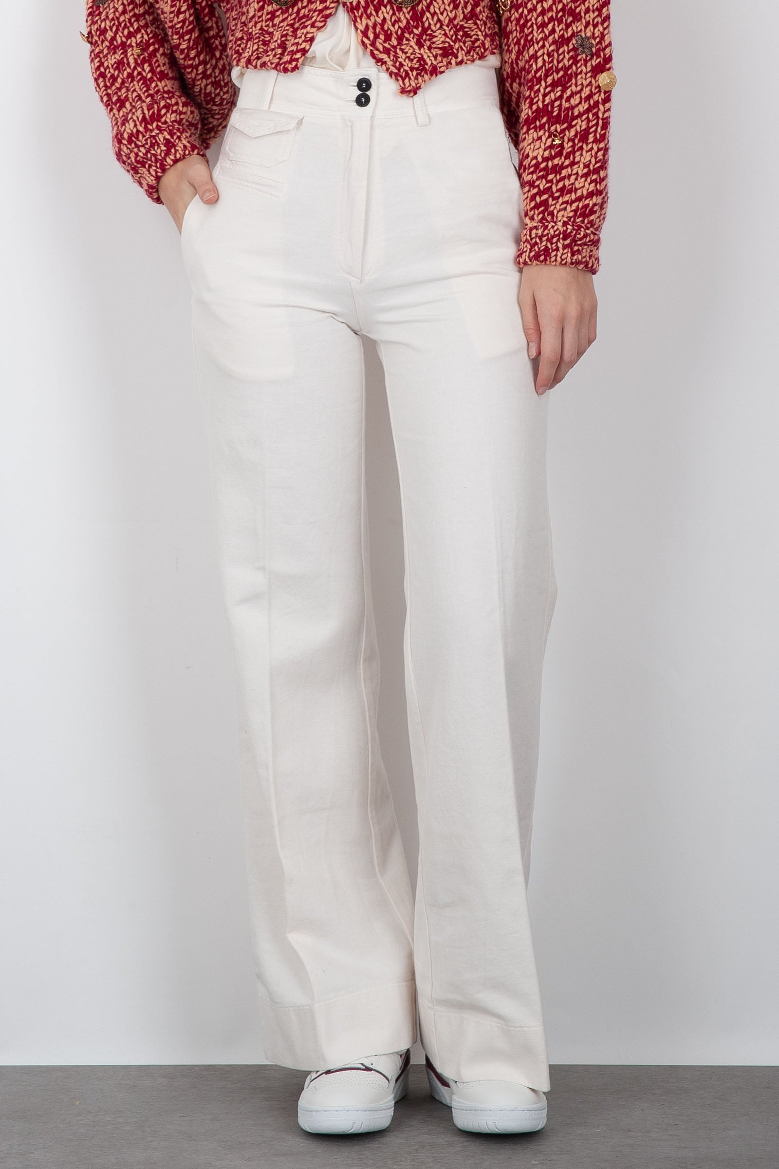 Forte Forte Pantalone Vita Alta Twill Cotone Smerigliato Bianco Donna - 3