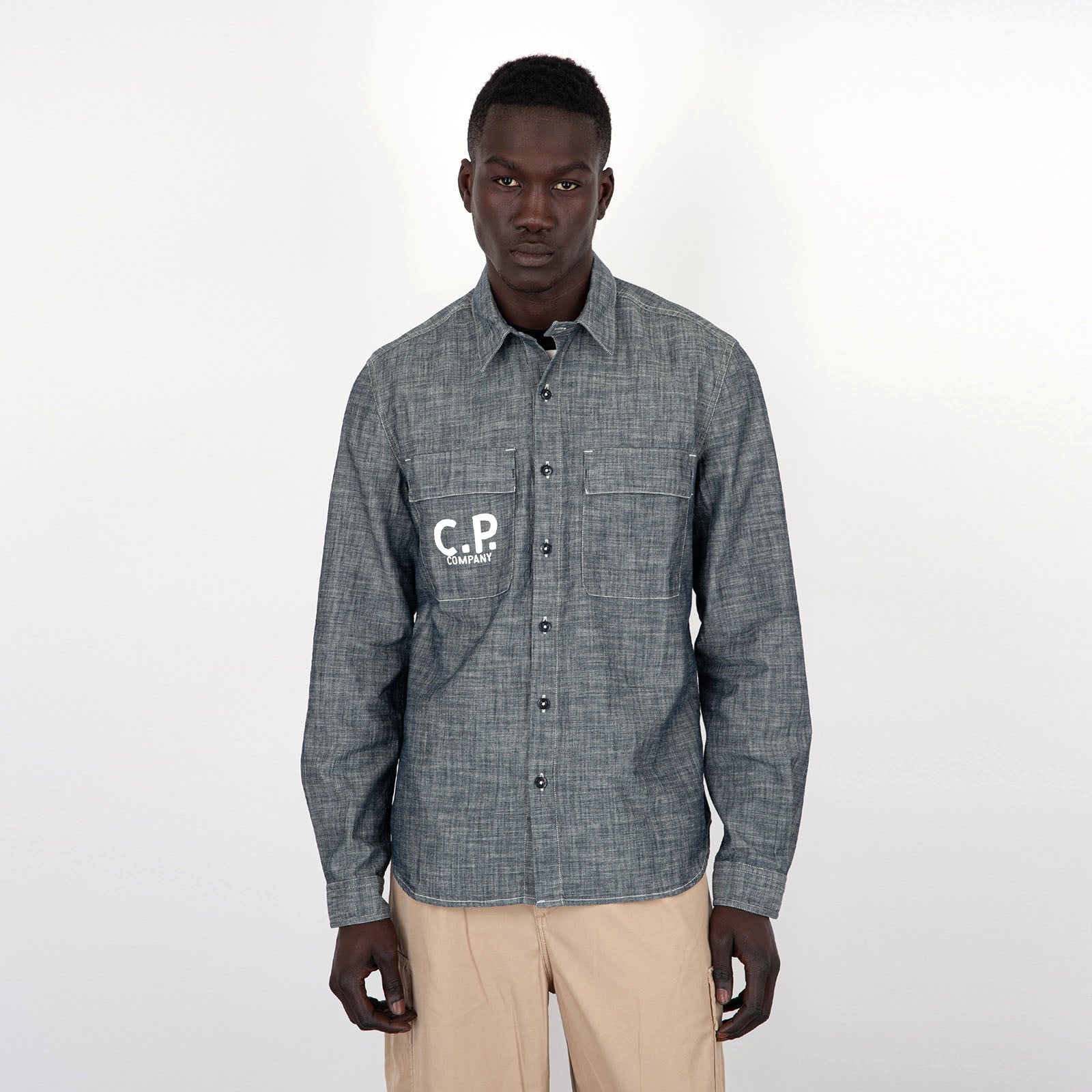 C.P. Company Chambray Cotton Logo Shirt in Blue - 10