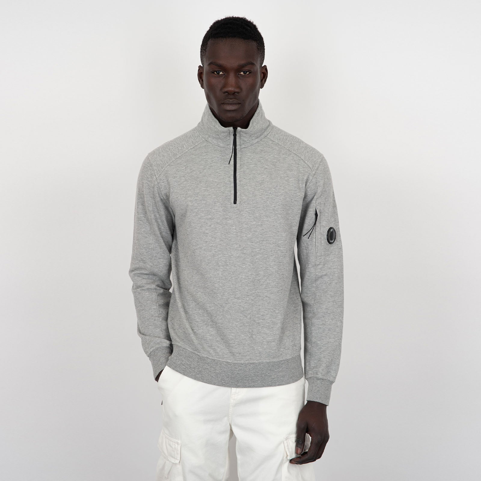 C.P. Company Light Fleece Zipped Cotton Sweatshirt Grey Melange - 6