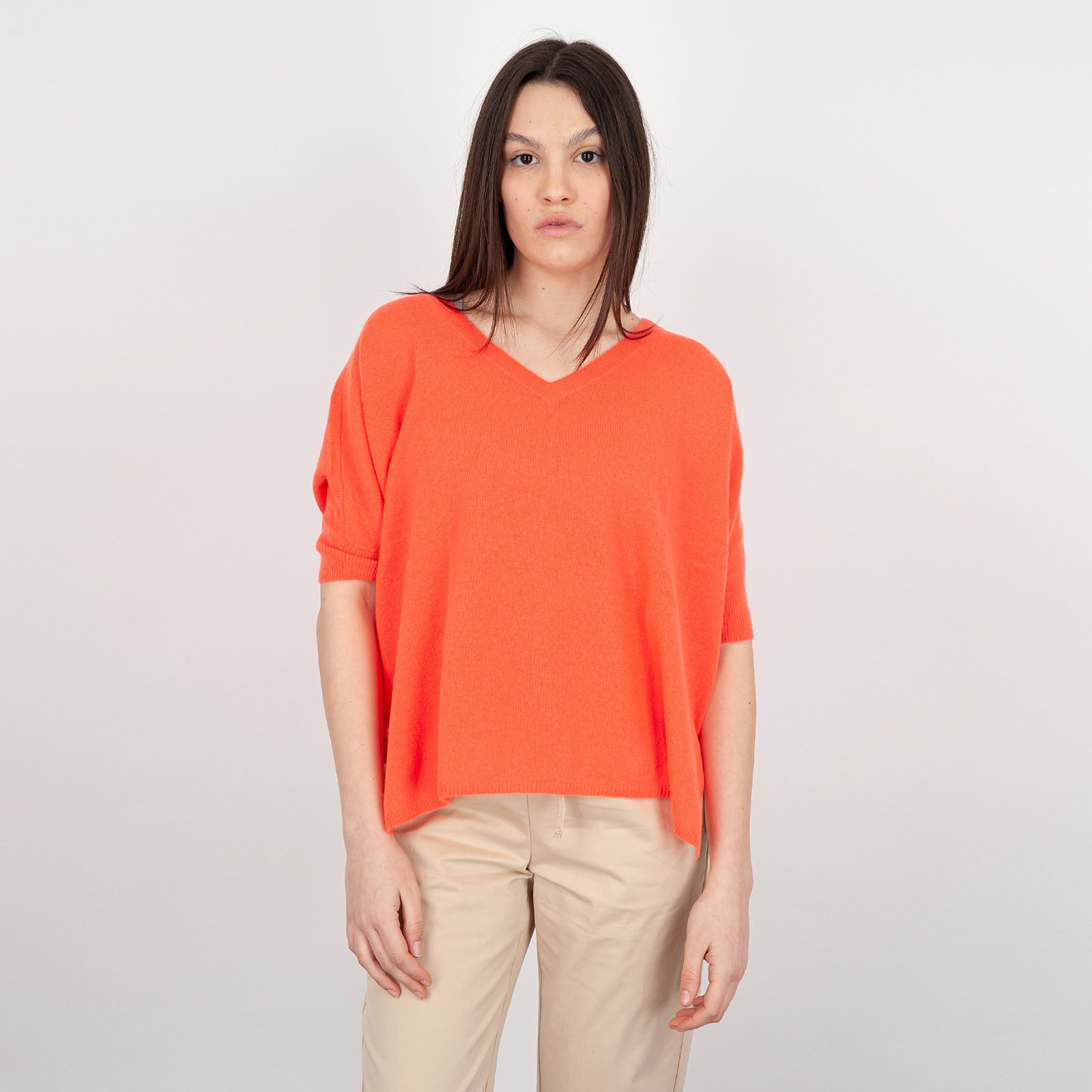 Absolut Cashmere V-Neck Poncho Sweater Coral Wool - 6
