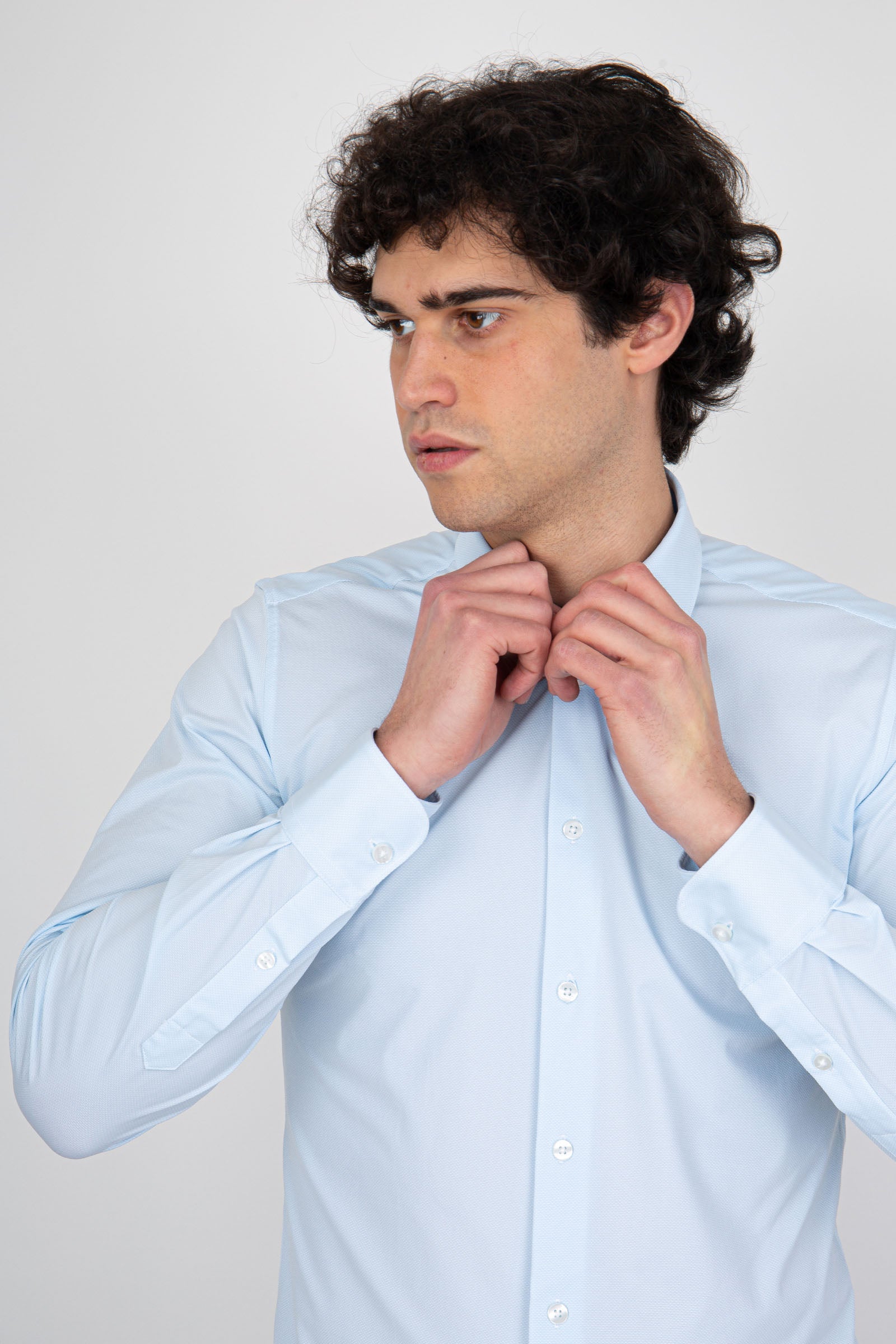 Rrd Camicia Shirt Oxford Jacquard Open Celeste Uomo - 5
