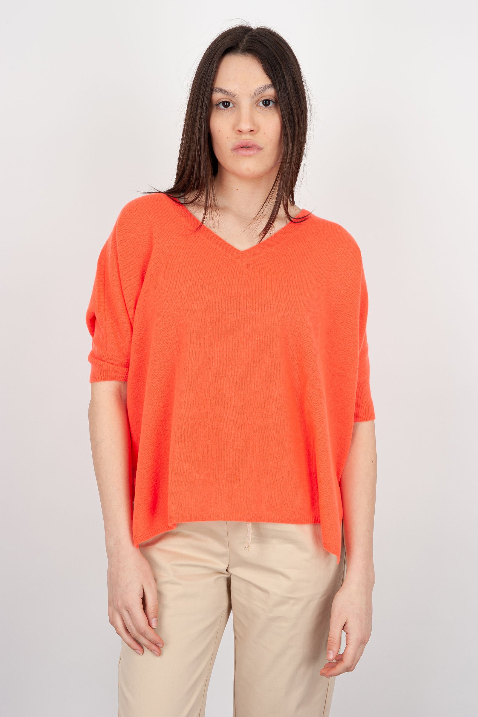 Absolut Cashmere V-Neck Poncho Sweater Coral Wool - 3