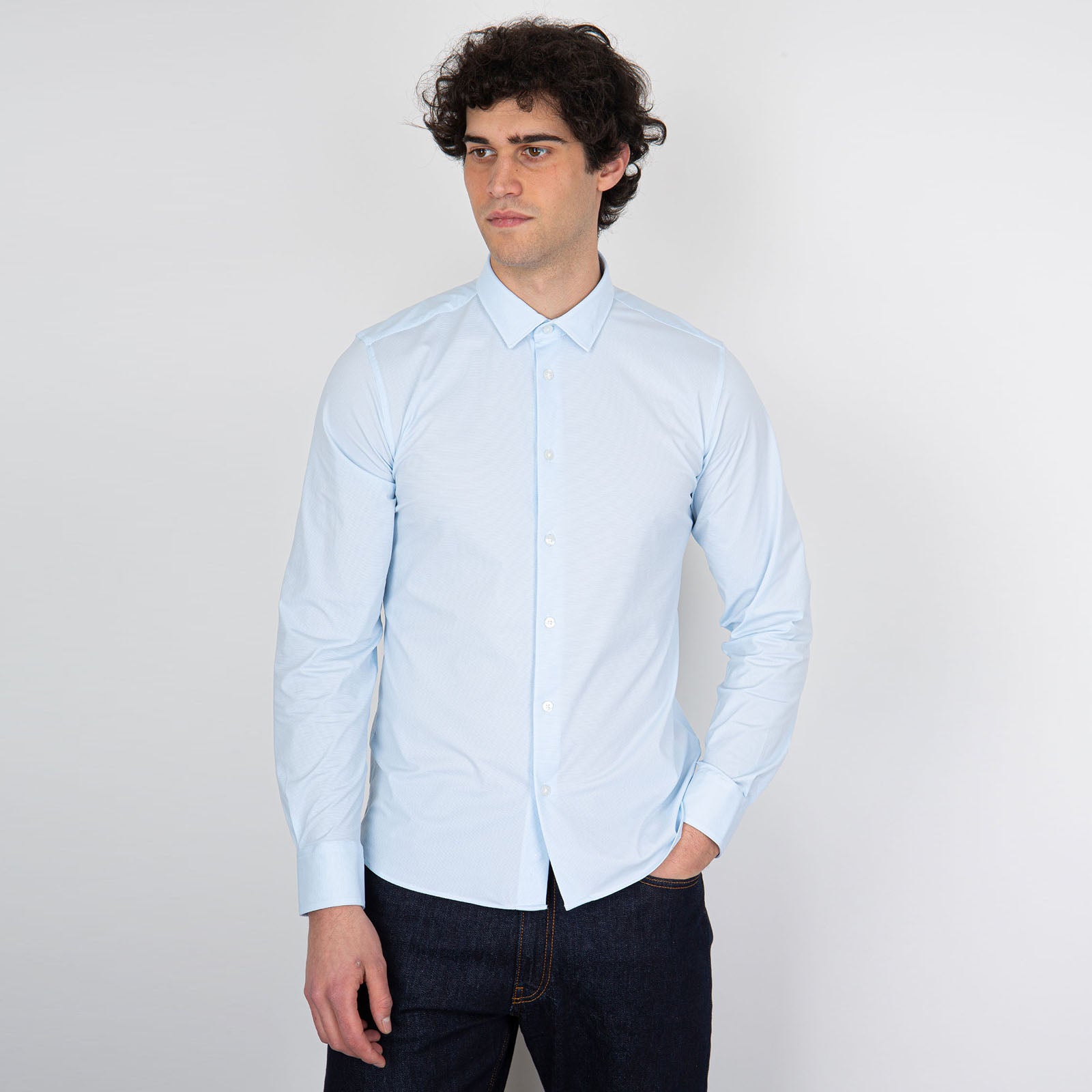 Rrd Camicia Shirt Oxford Jacquard Open Celeste Uomo - 7