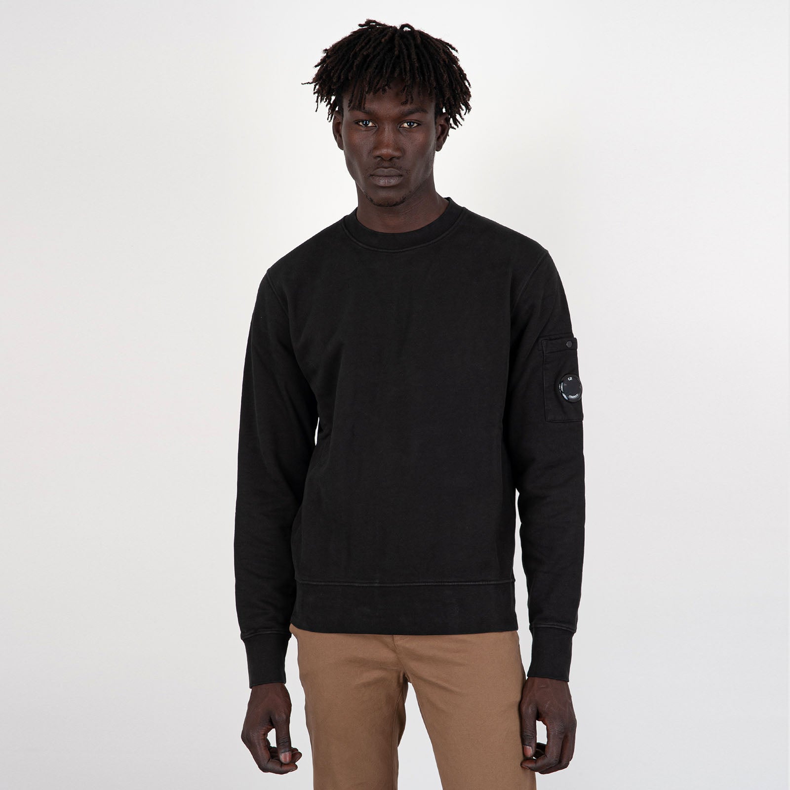 Diagonal Fleece Brushed Emerized Black Men's Sweatshirt - 7
