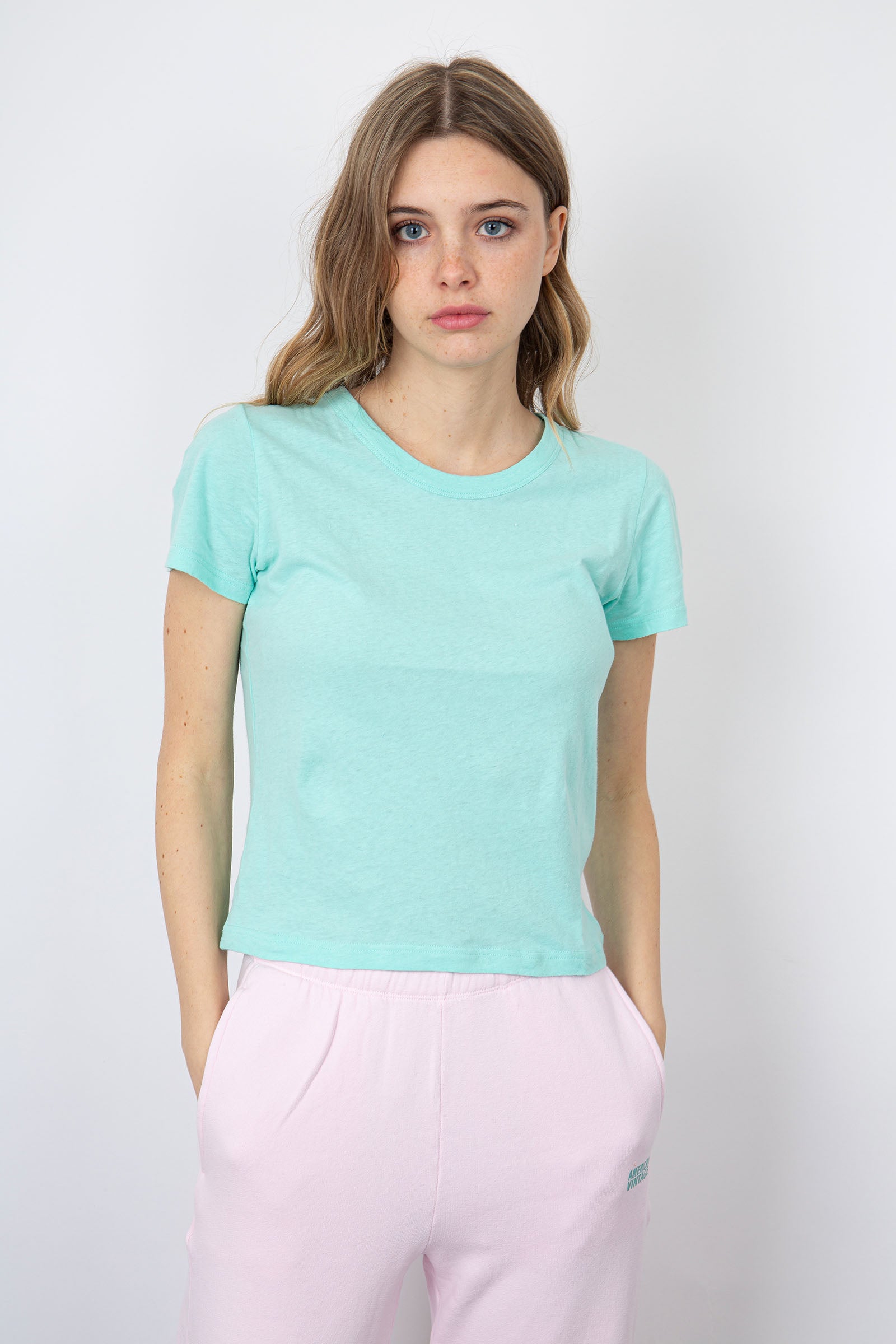 American Vintage T-Shirt Gamipy Cotton Aqua Green - 2