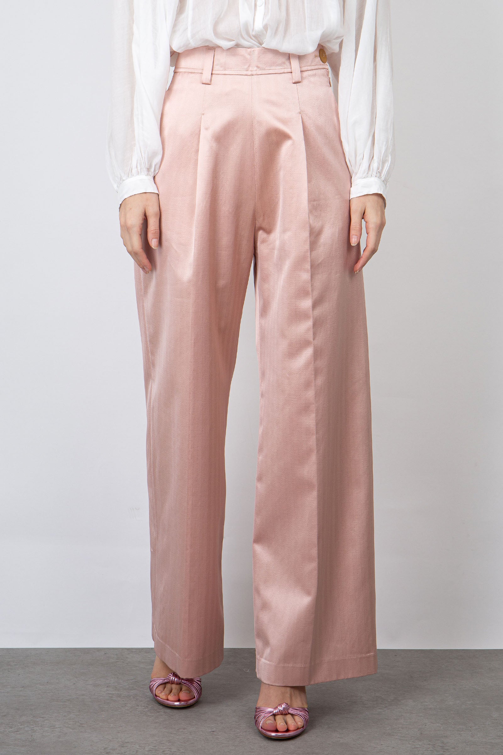 Forte Forte High-Waisted Tailored Trousers in Light Pink Cotton - 1