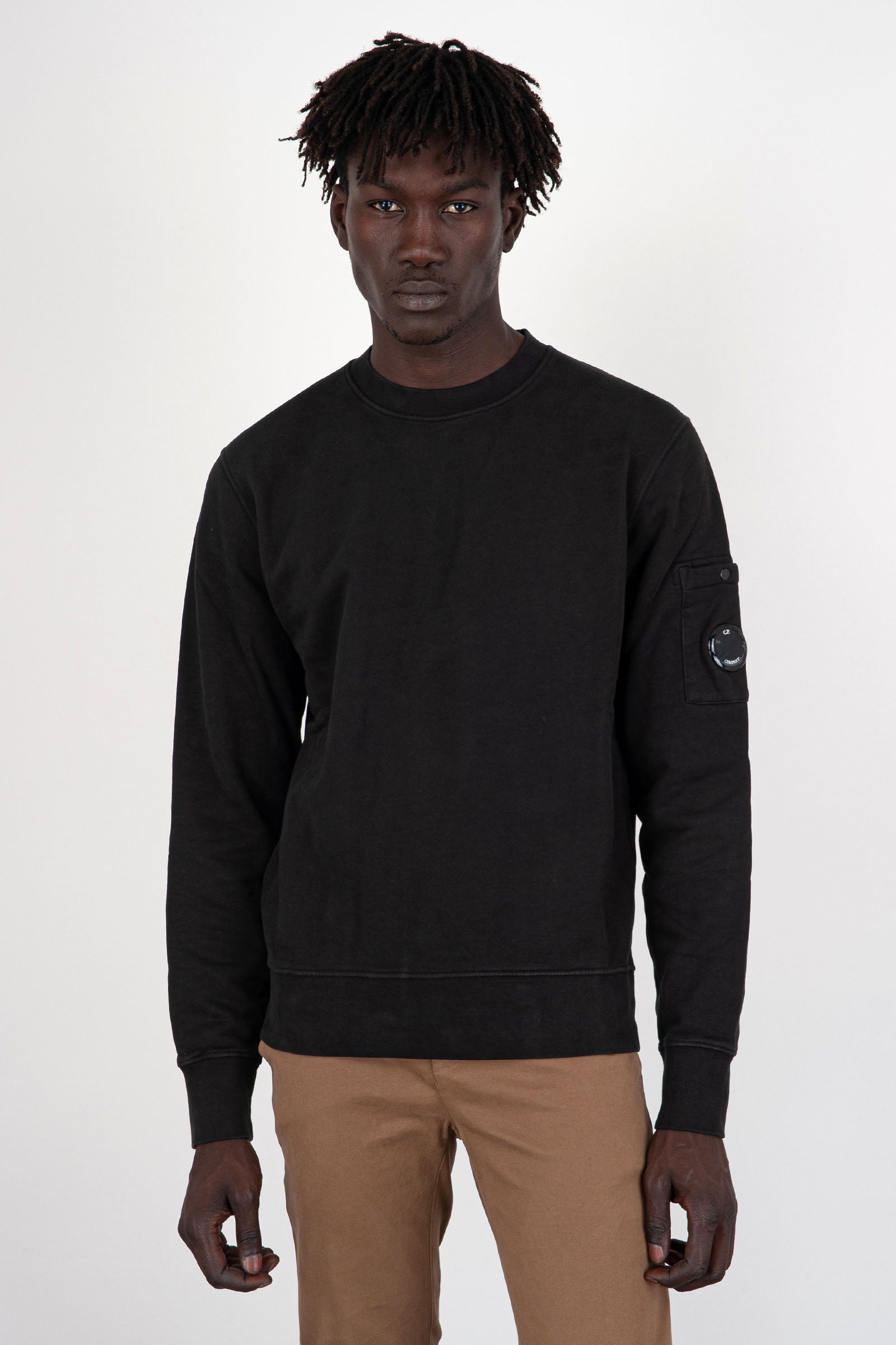 Diagonal Fleece Brushed Emerized Black Men's Sweatshirt - 1