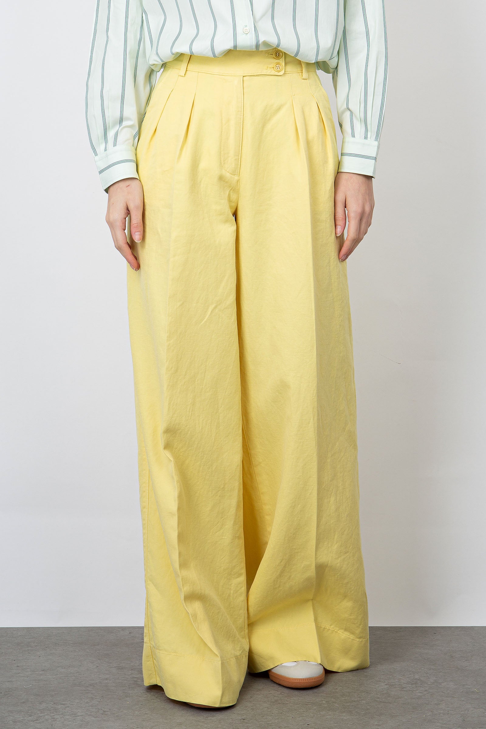 Aspesi Wide Cotton/Linen Yellow Trousers - 1