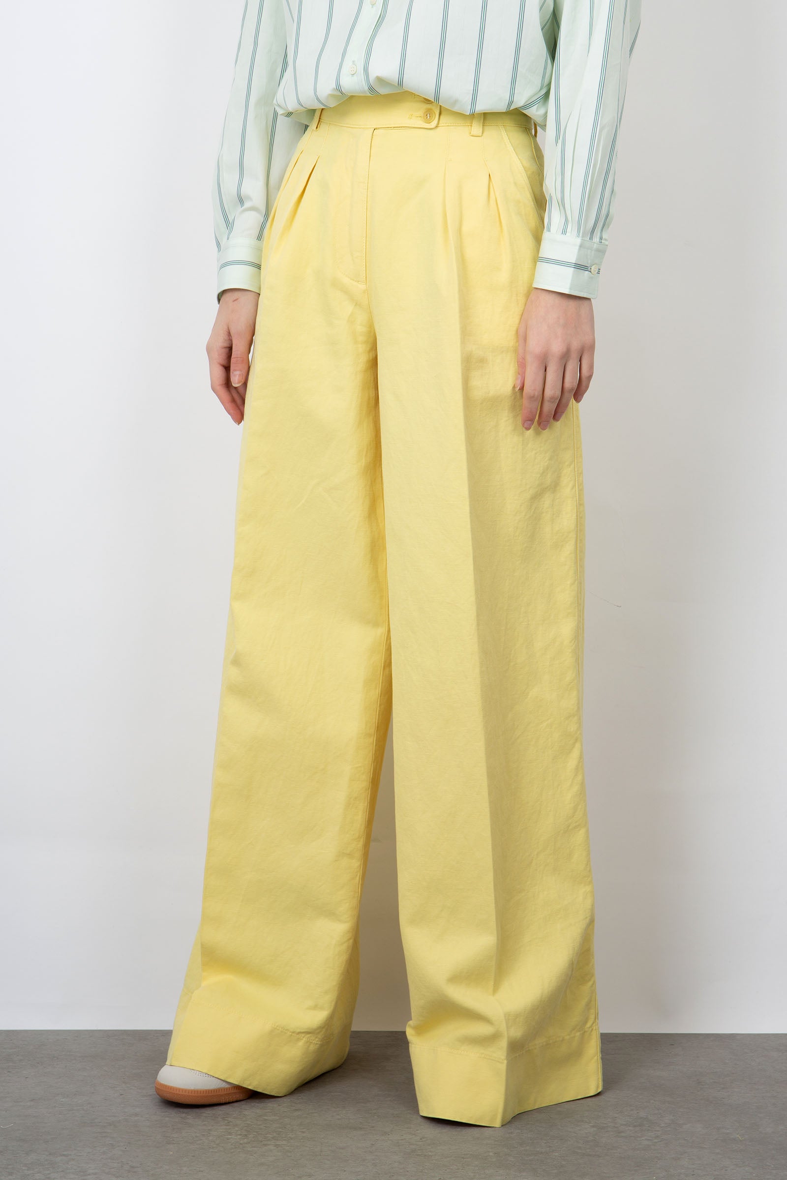 Aspesi Wide Cotton/Linen Yellow Trousers - 4