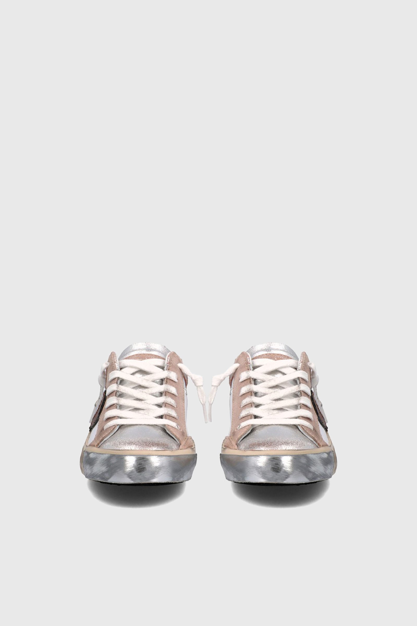 Philippe Model Sneakers PRSX Veau Croco Glitter, Pelle Bianco/Rosa - 3