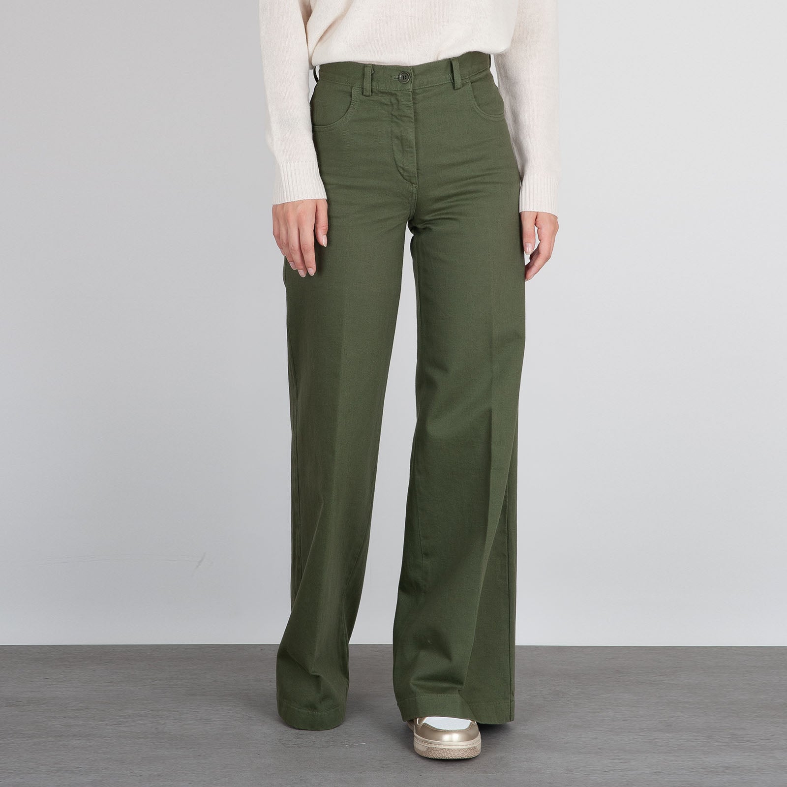 Aspesi Pantalone Ampio Verde Militare in Cotone - 7