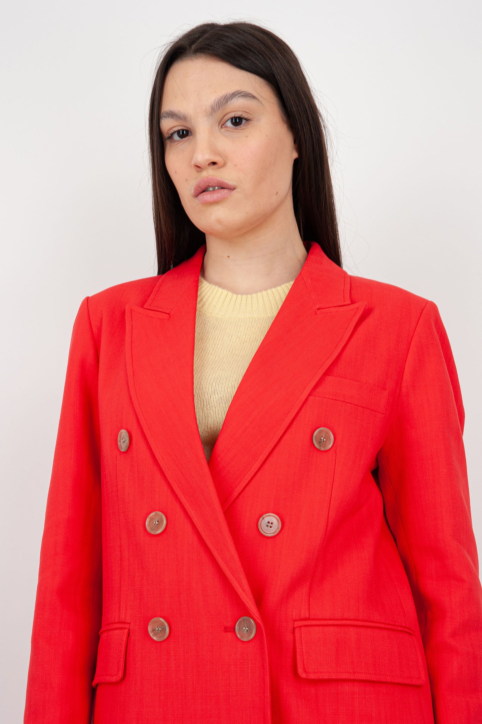 Department Five Synthetic Double-Breasted Coral Blazer - 5