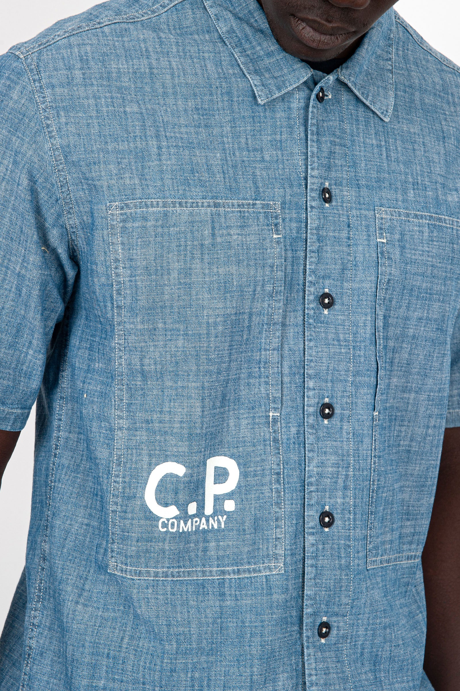 C.P. Company Camicia Short-Sleeved Logo Cotone Chambray - 2