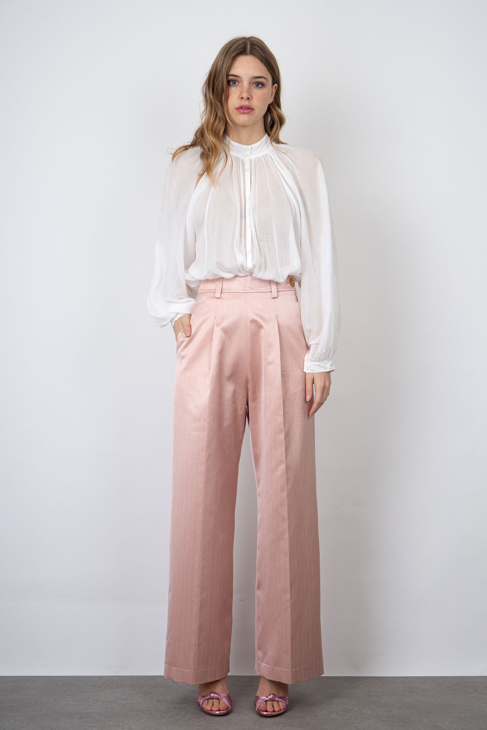 Forte Forte High-Waisted Tailored Trousers in Light Pink Cotton - 6