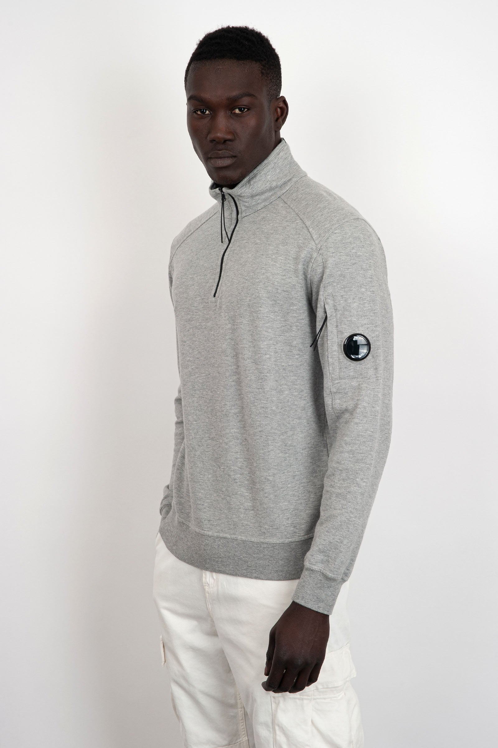 C.P. Company Light Fleece Zipped Cotton Sweatshirt Grey Melange - 3